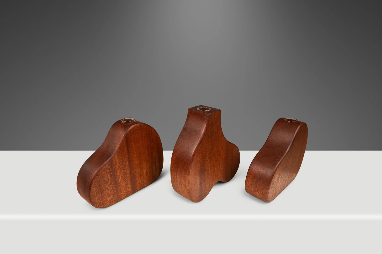 Set of 3 Organic Modern Bud-Propagation Vases Carved in Solid African Sapele by Mark Leblanc for Leb - 4