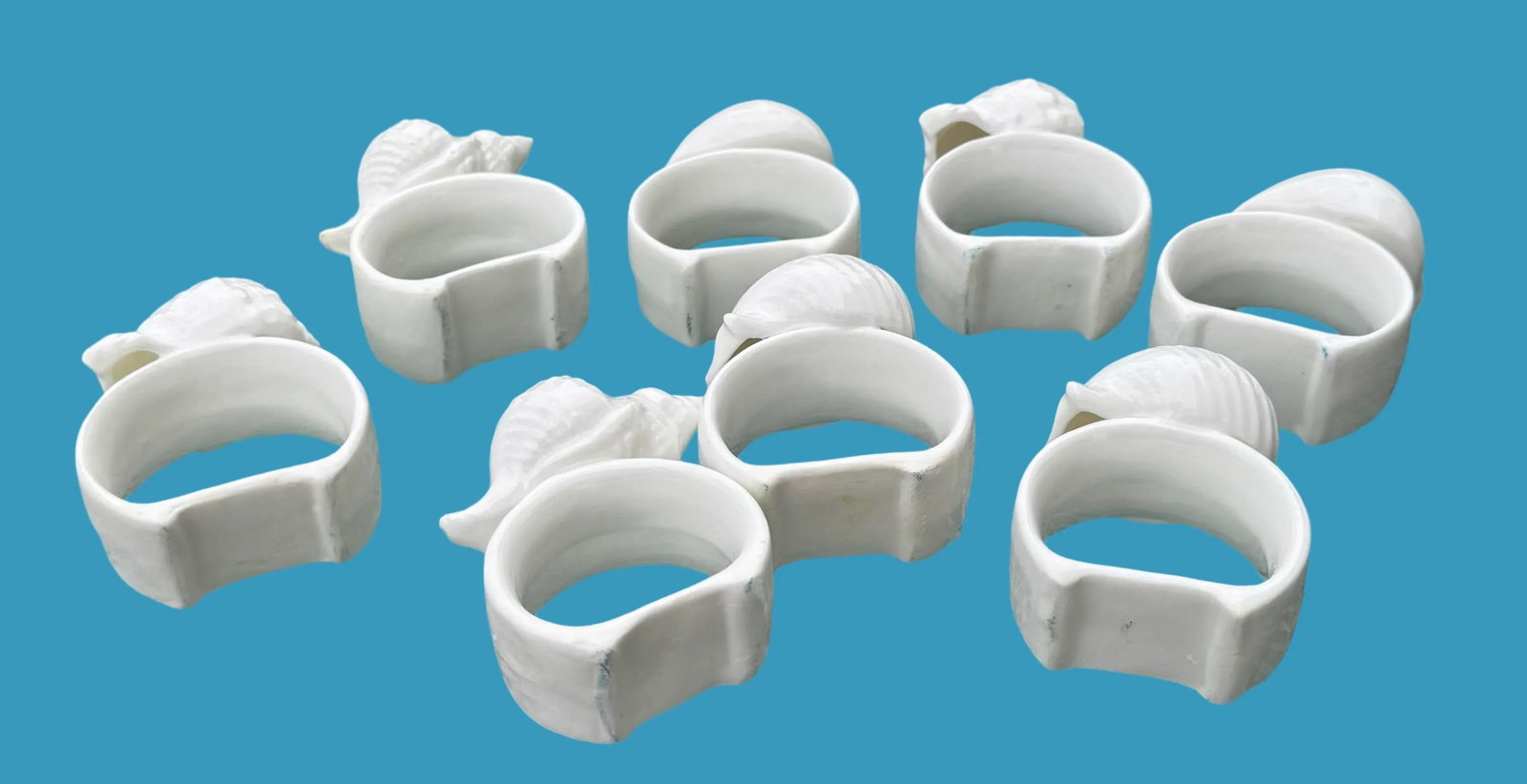 Porcelain Sea Shell Napkin Rings- Set of 8 - 5