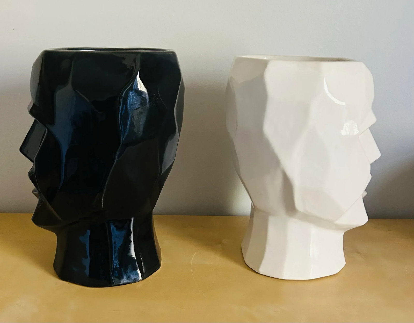 Mid Century Modern Pair of Figural Abstract Human Head Planters Black & White - 5
