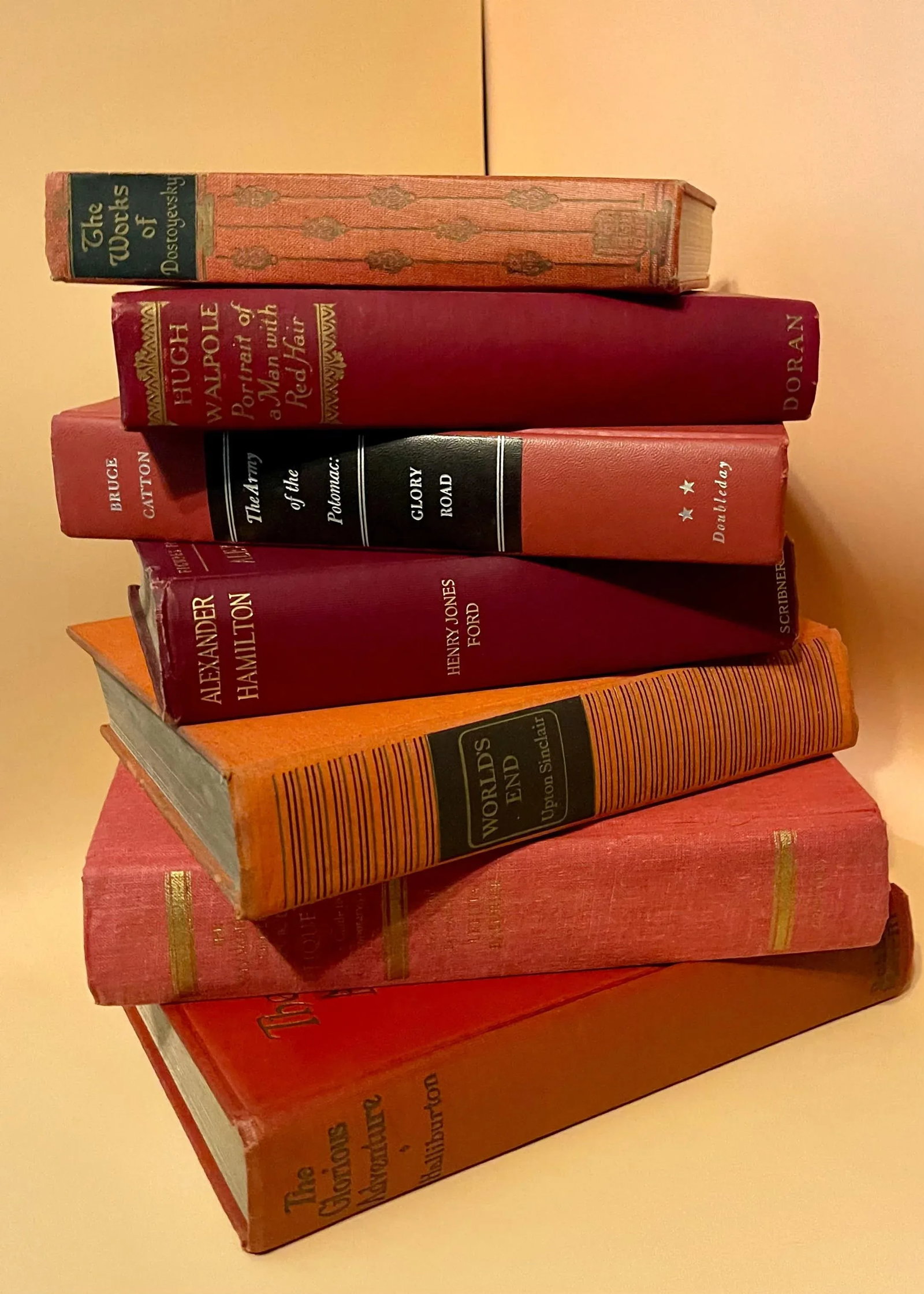 Vintage Red Decorative Book Set- 7 Pieces - 3