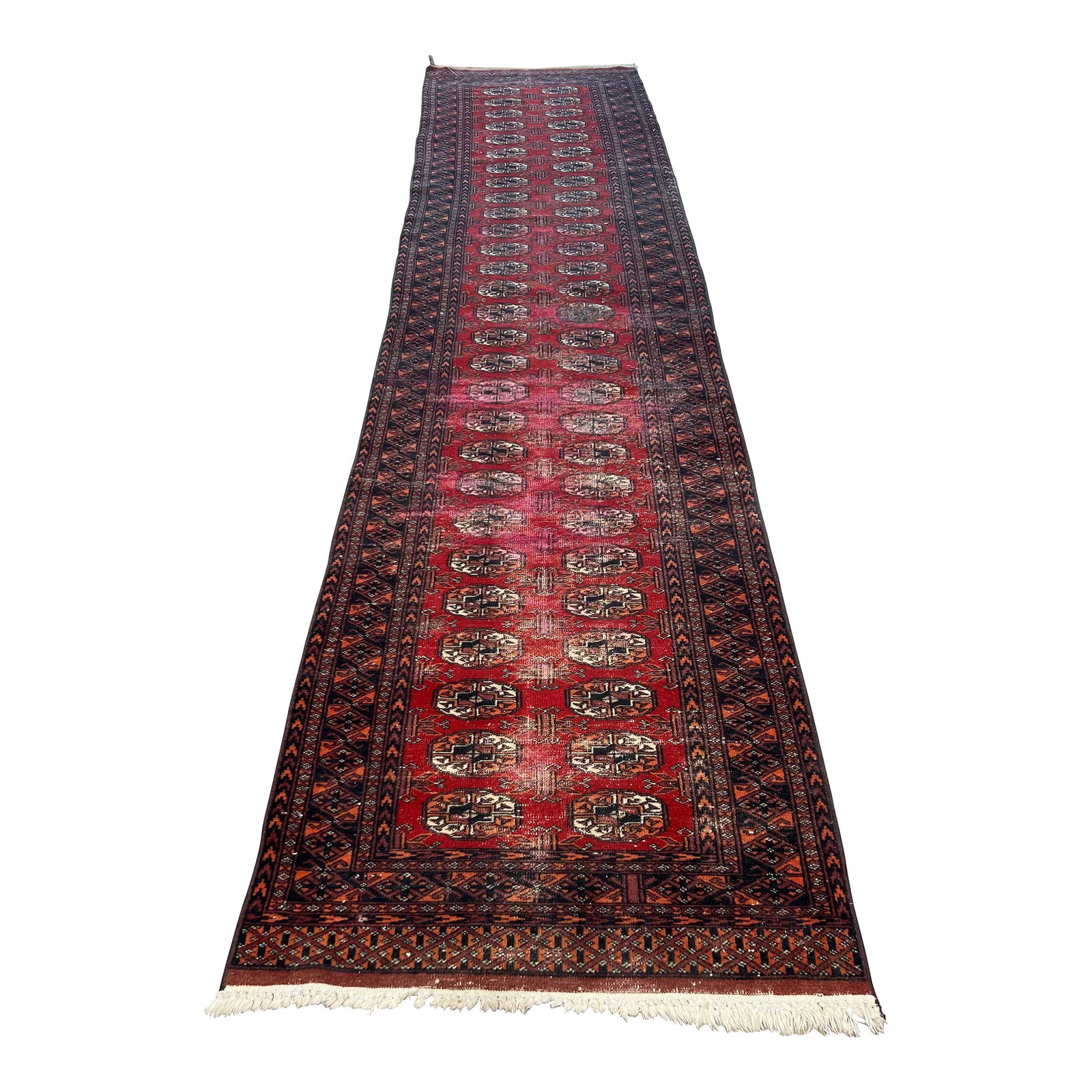 Vintage Red Bokhara Runner Rug: All rugs have been professionally cleaned; original condition is not altered, age-related wear is considered normal in these unique, hand woven vintage rugs. It is common for slight variations in wear