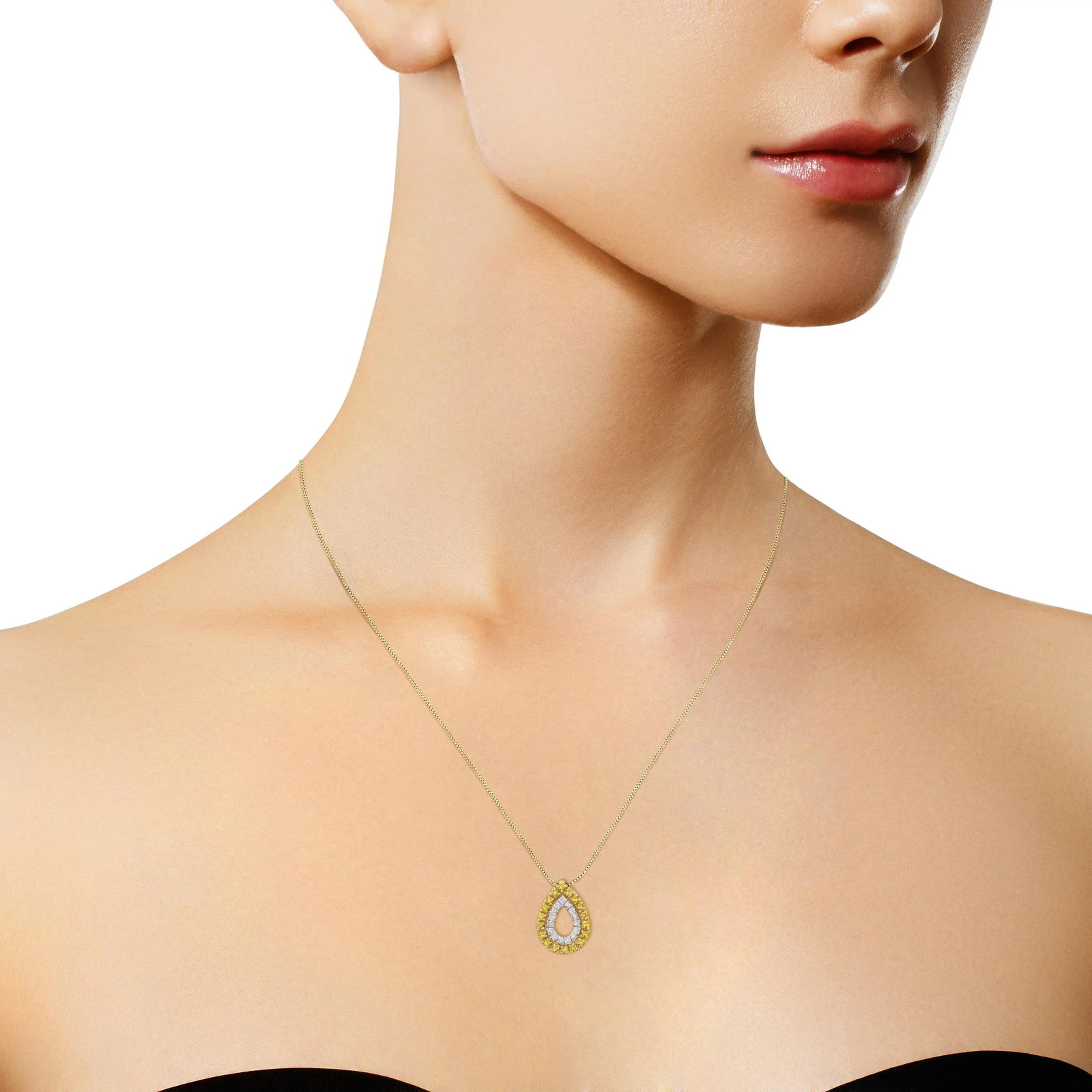 Yellow Gold Plated Sterling Silver Treated Yellow Diamond Pear Shape Pendant Necklace (1/2 cttw, Yel - 4
