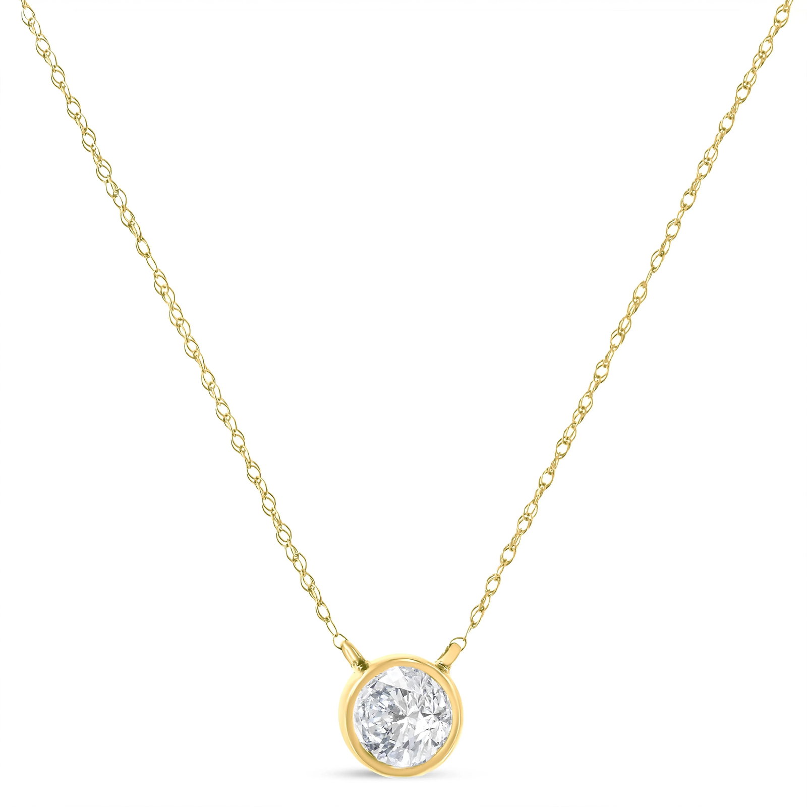 14K Yellow Gold .925 Sterling Silver 1/3 Cttw Round Cut Diamond Bezel 18" Pendant Necklace (J-K Colo - 2