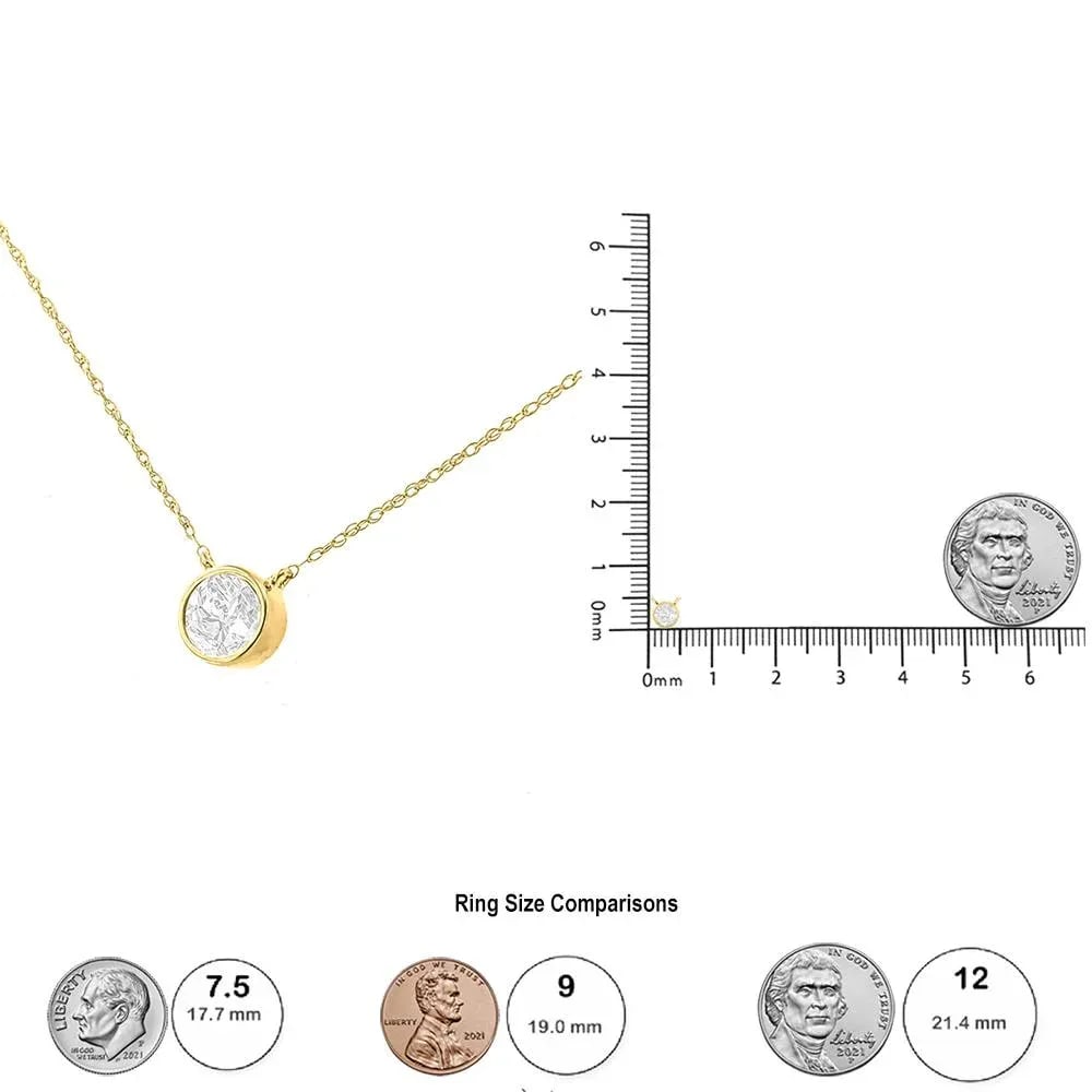 14K Yellow Gold .925 Sterling Silver 1/3 Cttw Round Cut Diamond Bezel 18" Pendant Necklace (J-K Colo - 5