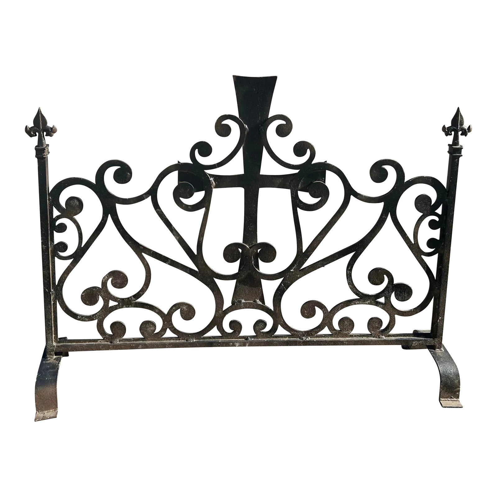 Antique Christian Tabernacle Artisan Made Wrought Iron Fire Place Screen: Antique, artisan made, wrought iron, arts & crafts style fireplace screen. Estate find from an old church or Christian tabernacle in Bucks County Pa. Great condition. Condition: Alterations: Original