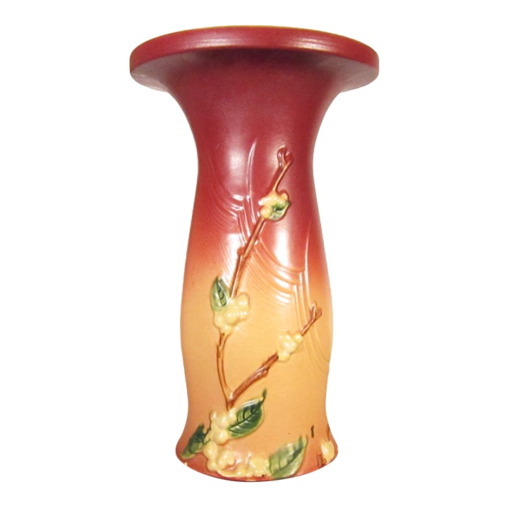 1940s Roseville Brown Snowberry Pottery Jardiniere Pedestal - Base Only: This is an incredibly rare find - a genuine Roseville original, identity number marked on the base. In lovely brick red/brown to warm butter tapue colorway, it features the lovely Snowberry design!