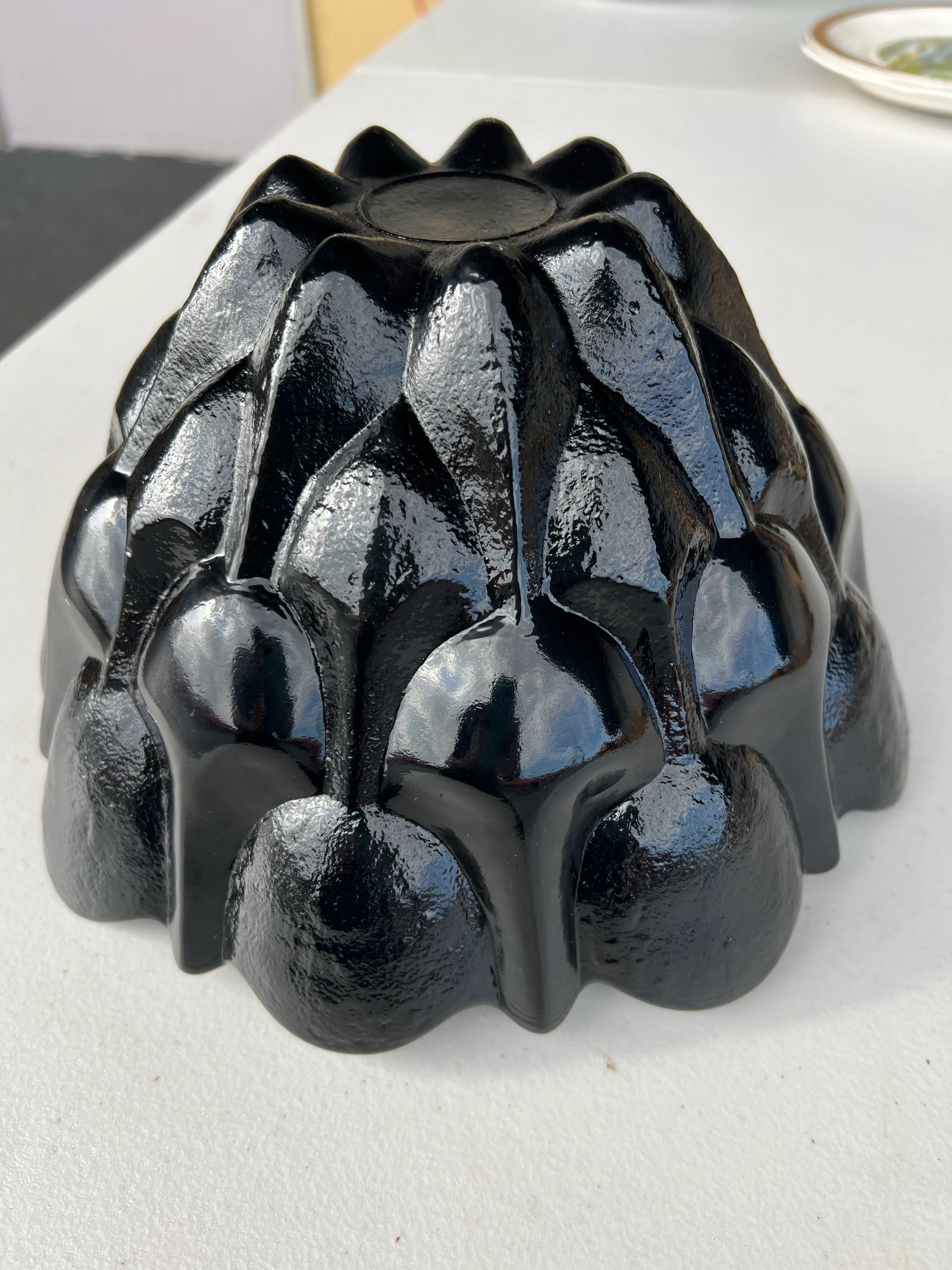 Vintage Heavy Black Opaque Milk Glass Bowl With Scalloped Flower Shape - 8