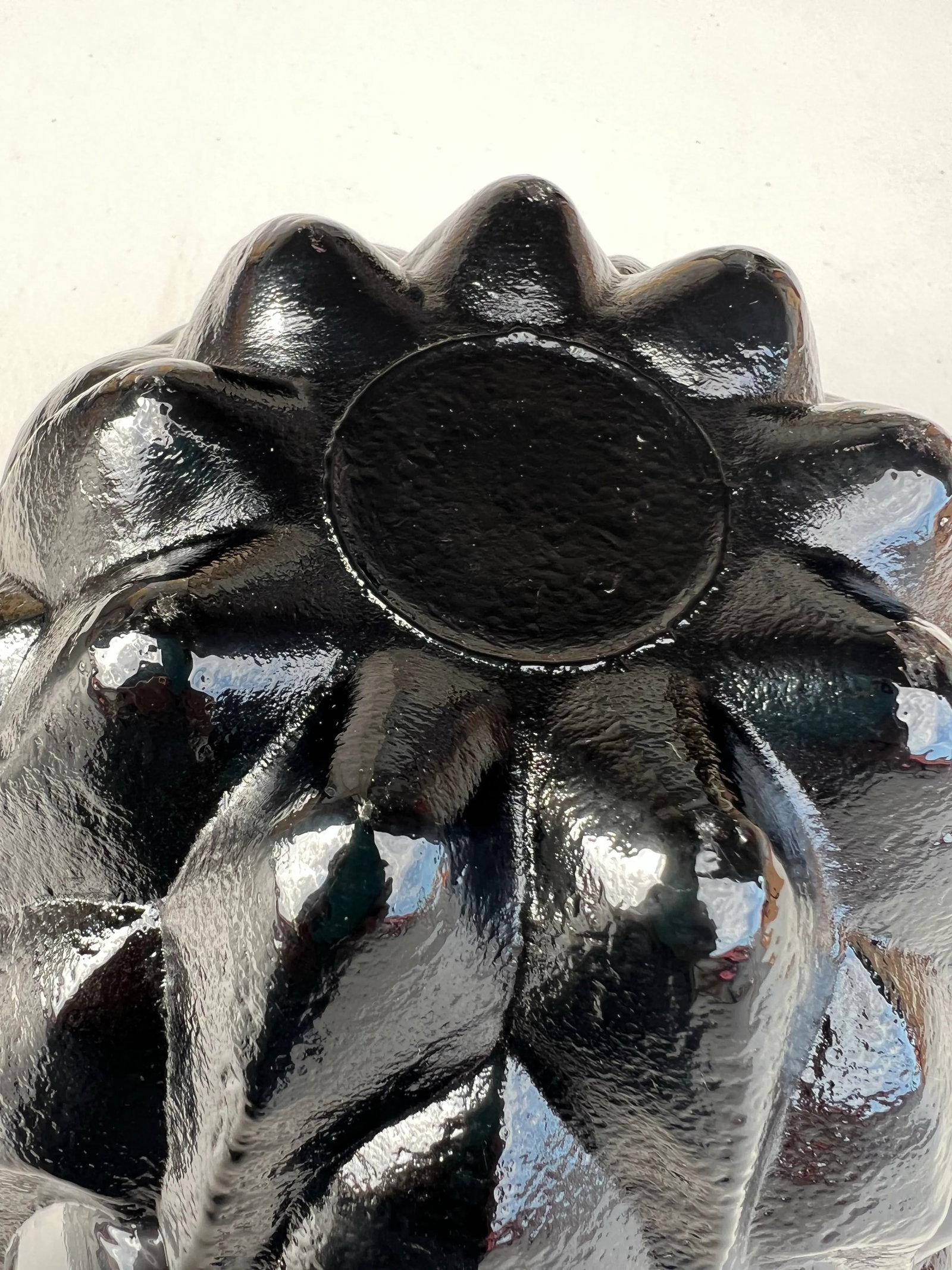 Vintage Heavy Black Opaque Milk Glass Bowl With Scalloped Flower Shape - 9