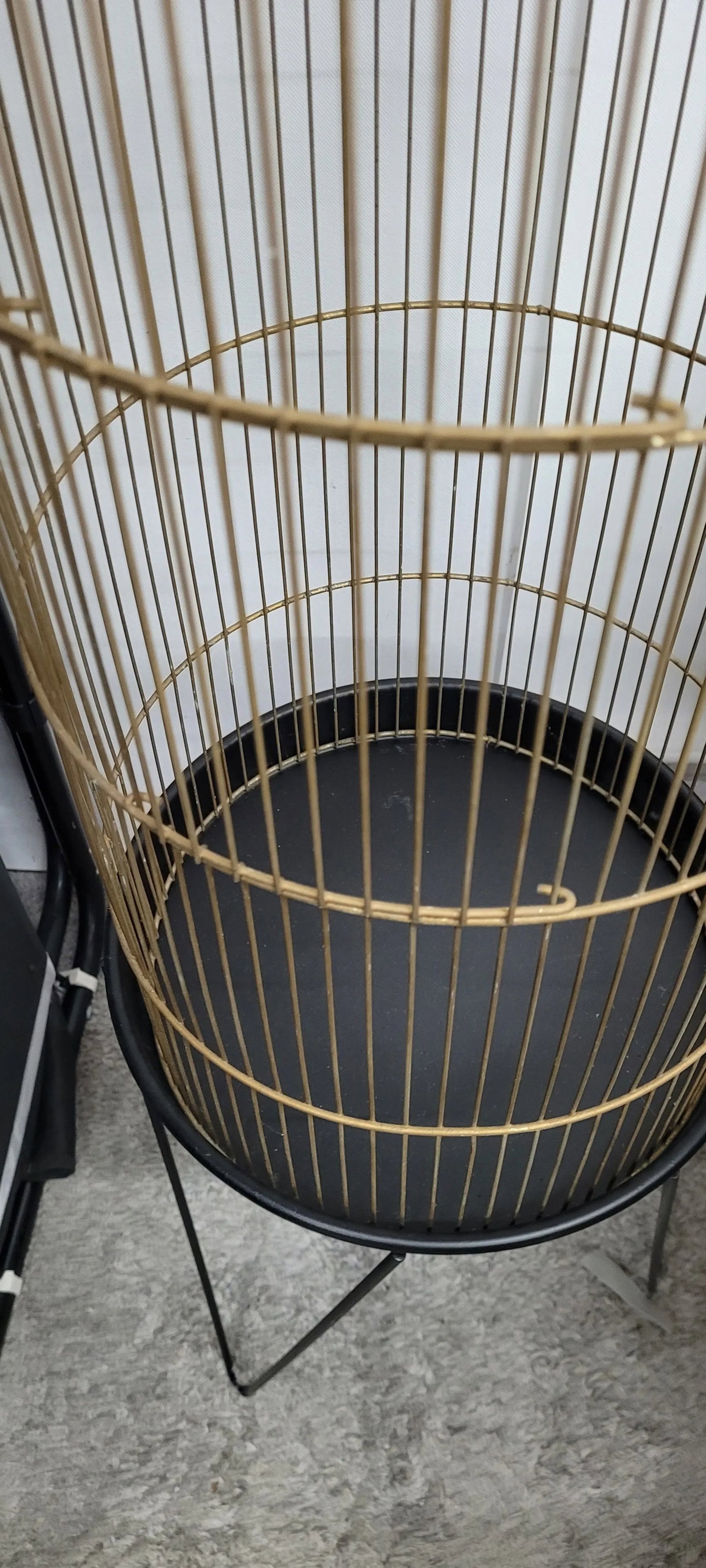Vintage Black Atomic Cylinder Bird Cage Floor Stand on Hairpin Legs - 10