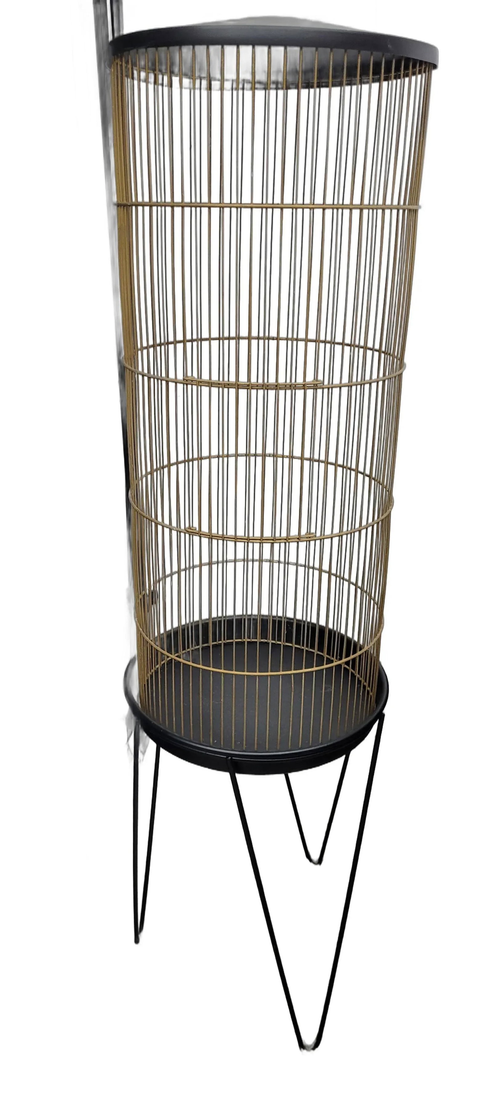 Vintage Black Atomic Cylinder Bird Cage Floor Stand on Hairpin Legs - 3