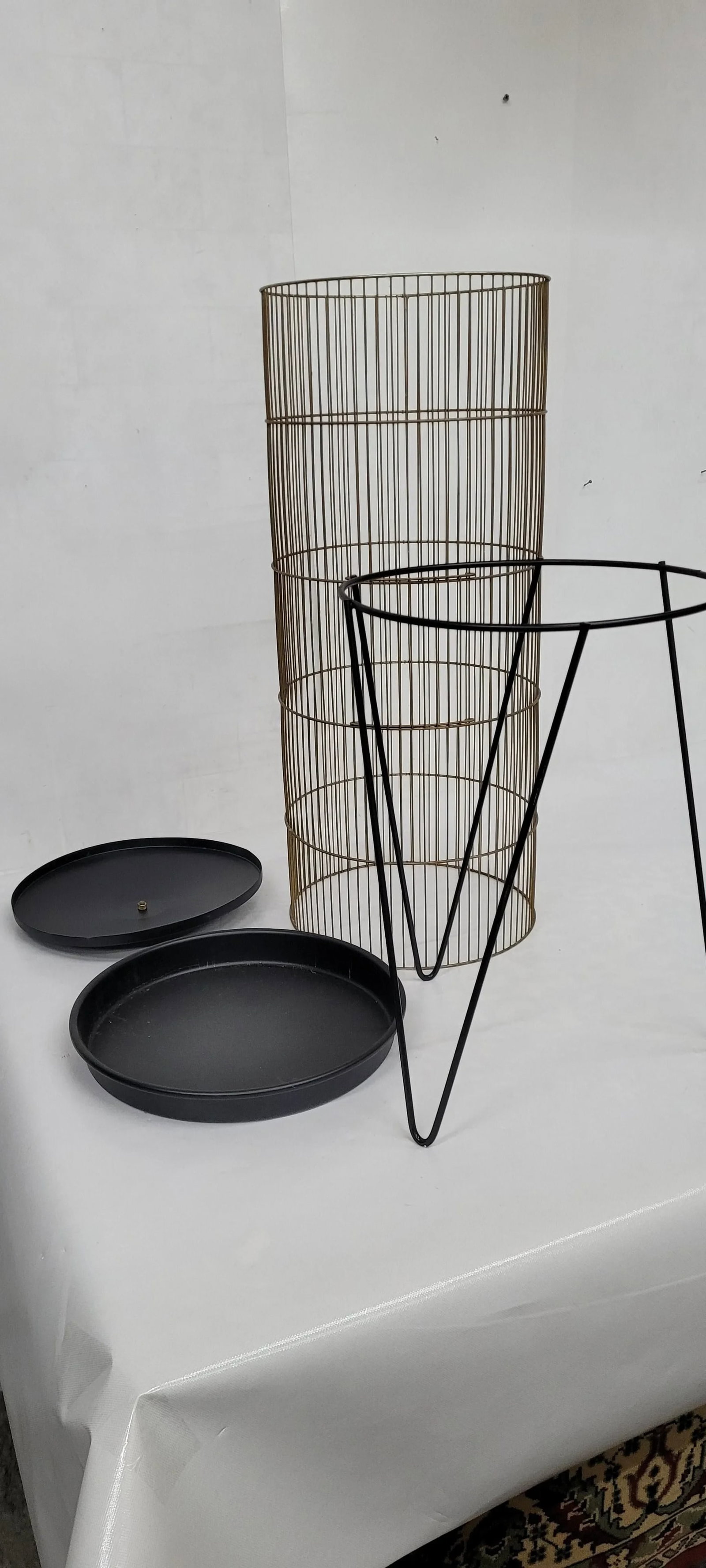 Vintage Black Atomic Cylinder Bird Cage Floor Stand on Hairpin Legs - 4