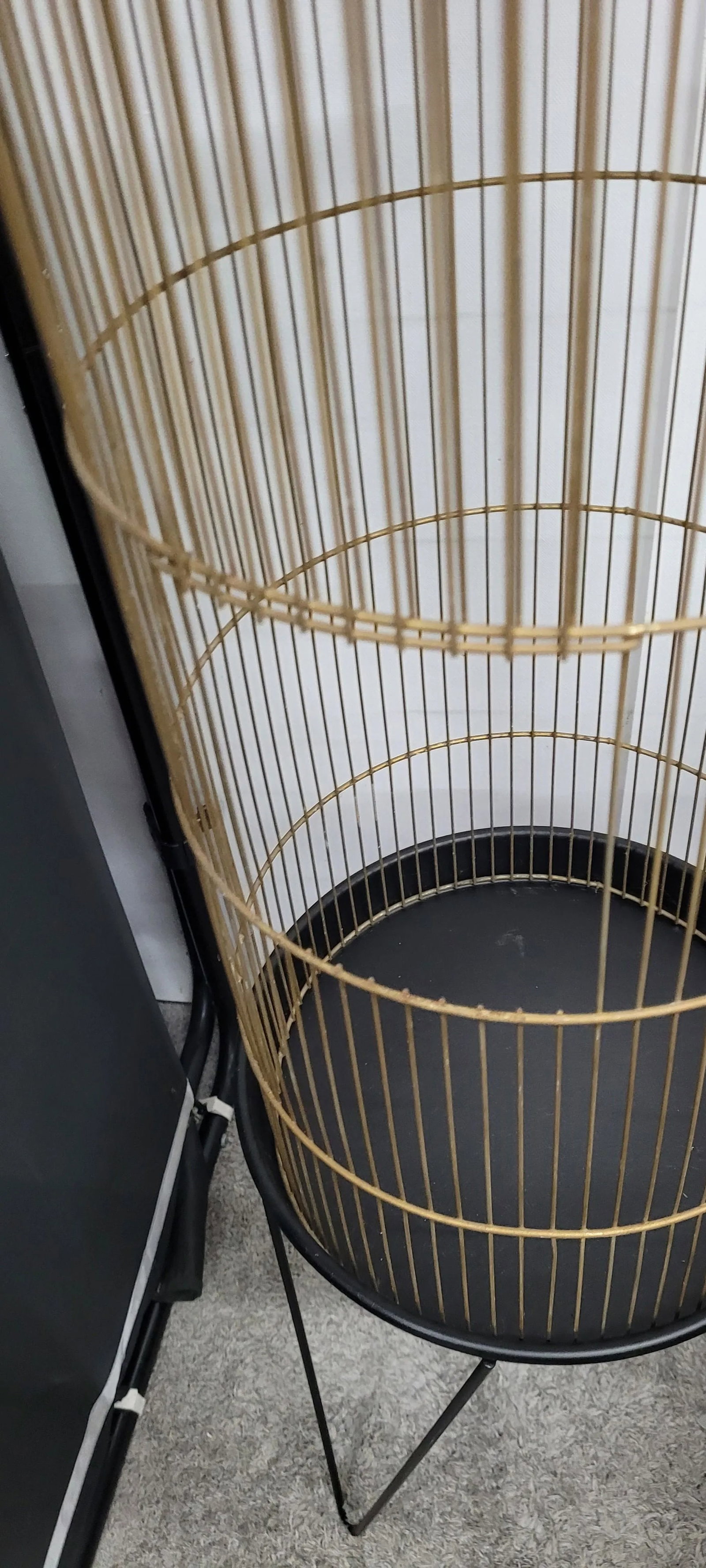 Vintage Black Atomic Cylinder Bird Cage Floor Stand on Hairpin Legs - 8