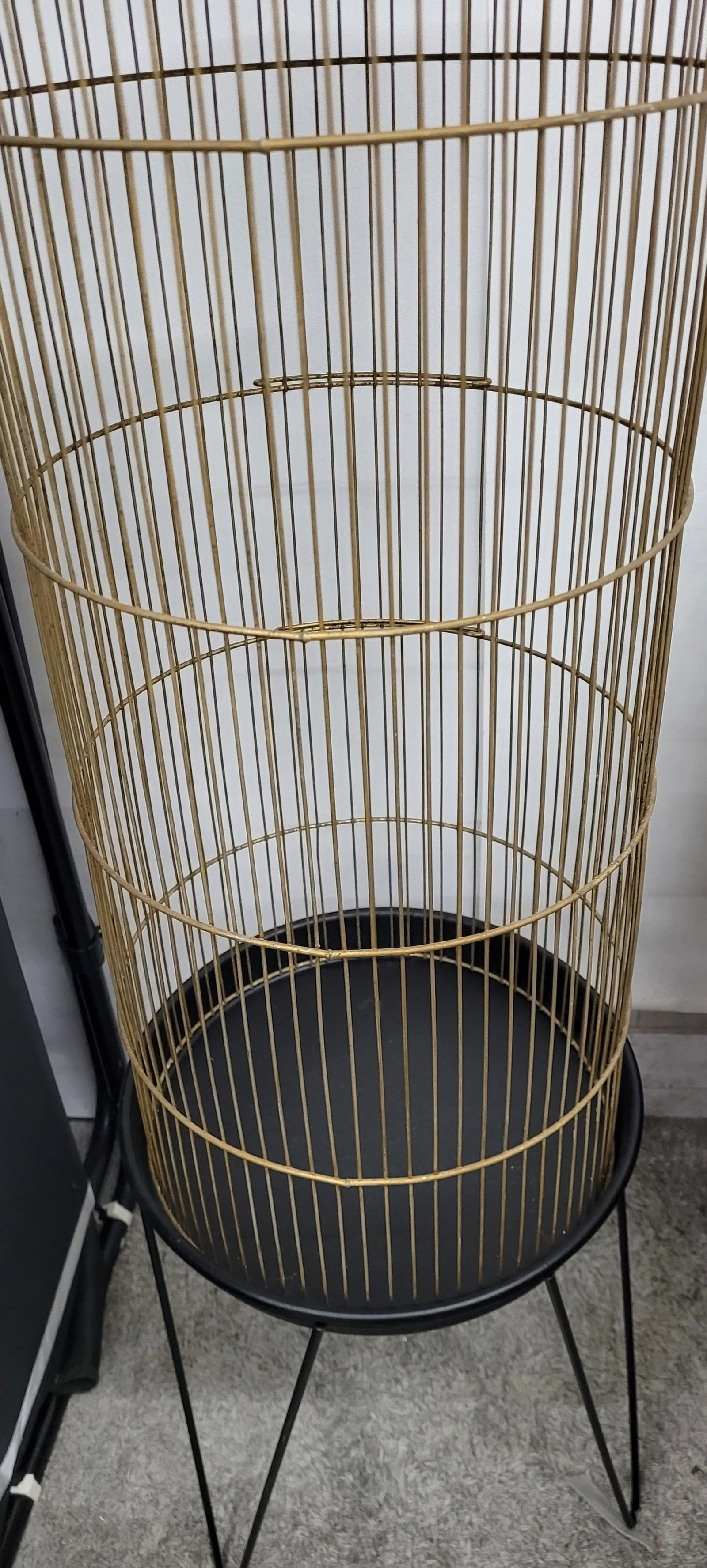 Vintage Black Atomic Cylinder Bird Cage Floor Stand on Hairpin Legs - 9