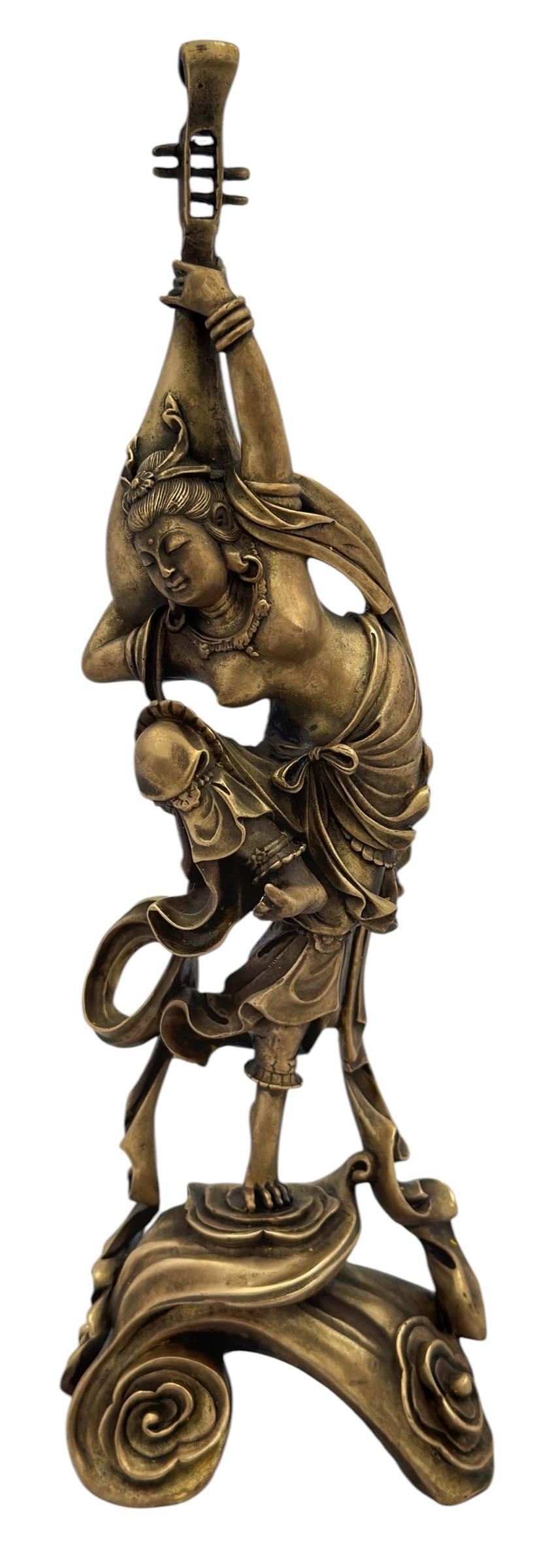 Bronze Dancer With Pipa 4 String Lute Tibet Nepal, Circa 1900 - 2