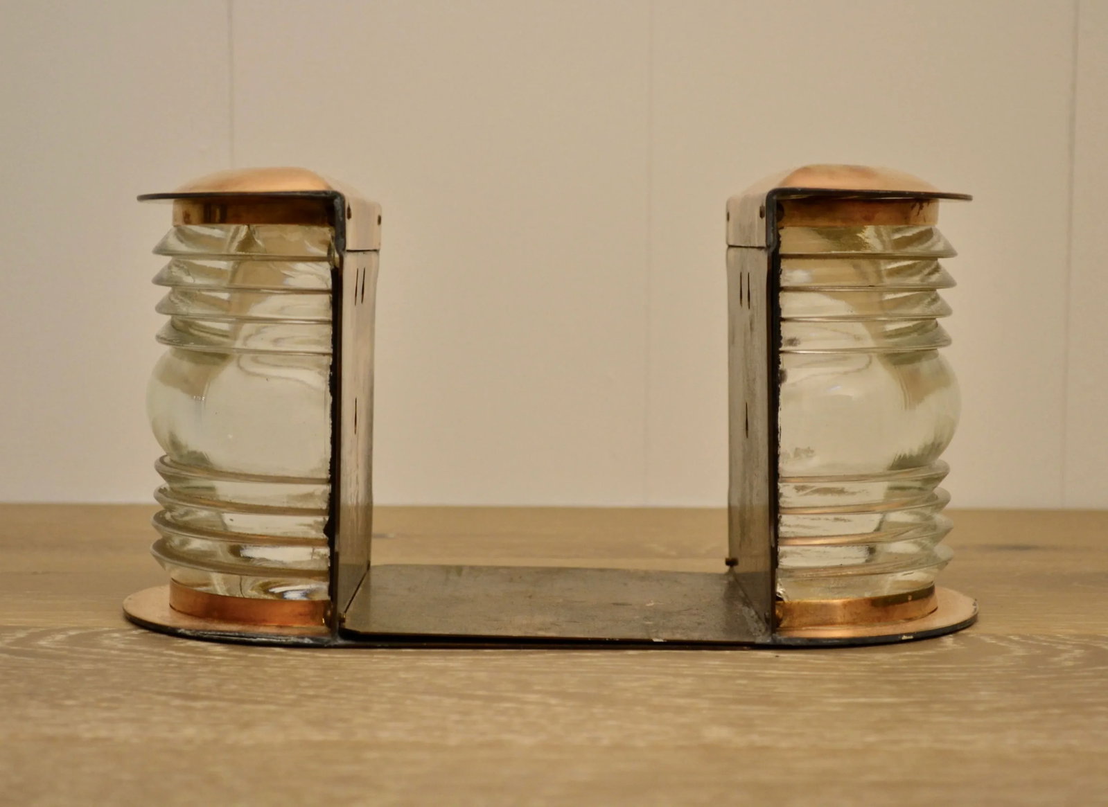 Mid Century Copper and Ribbed Glass Bookends- a Pair - 2