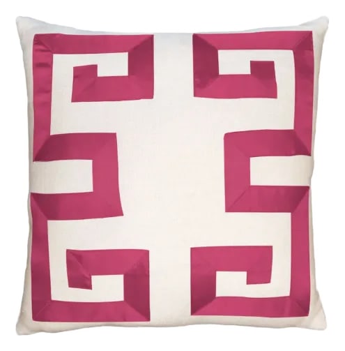 Empire Birch Pillow - Fuchsia Ribbon: Beautiful Empire Birch linen pillow with fuchsia ribbon detail and a down blend pillow fill. 22x22 Condition: Imperfections: No Imperfections Condition Notes: Excellent Condition, No Imperfections.