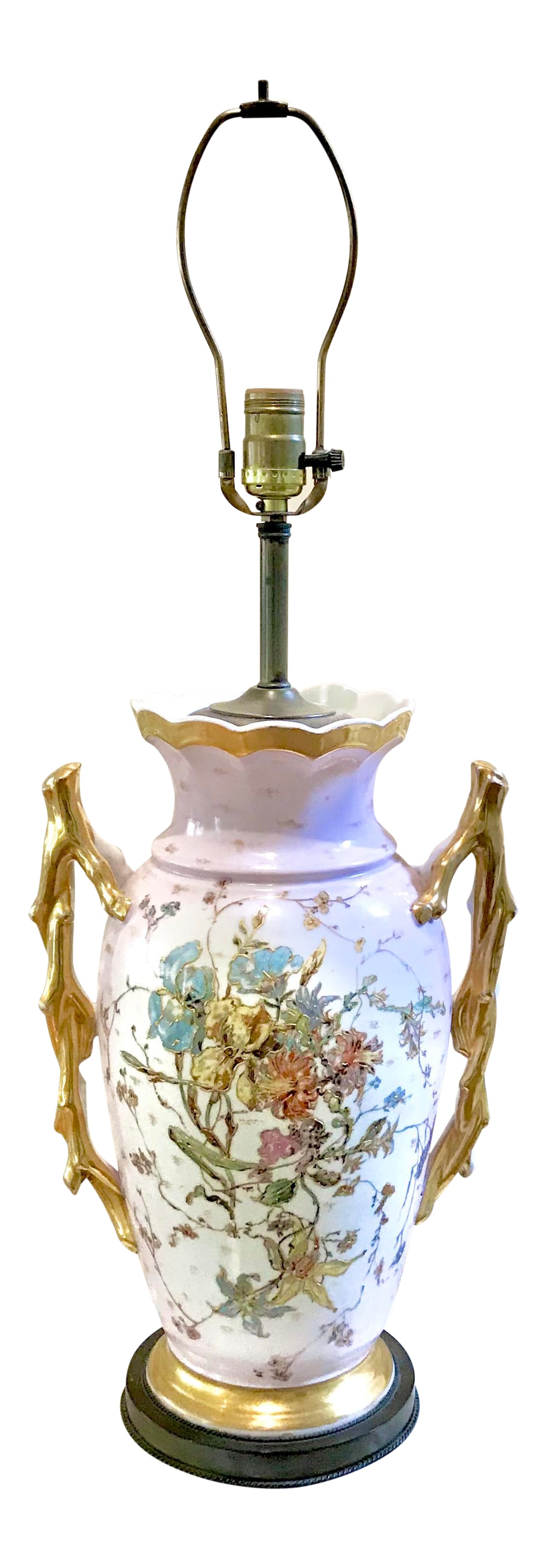 Antique Pink, White, Pastel Colored Urn Form Lamp, With Gold Highlights (1 of 10)
