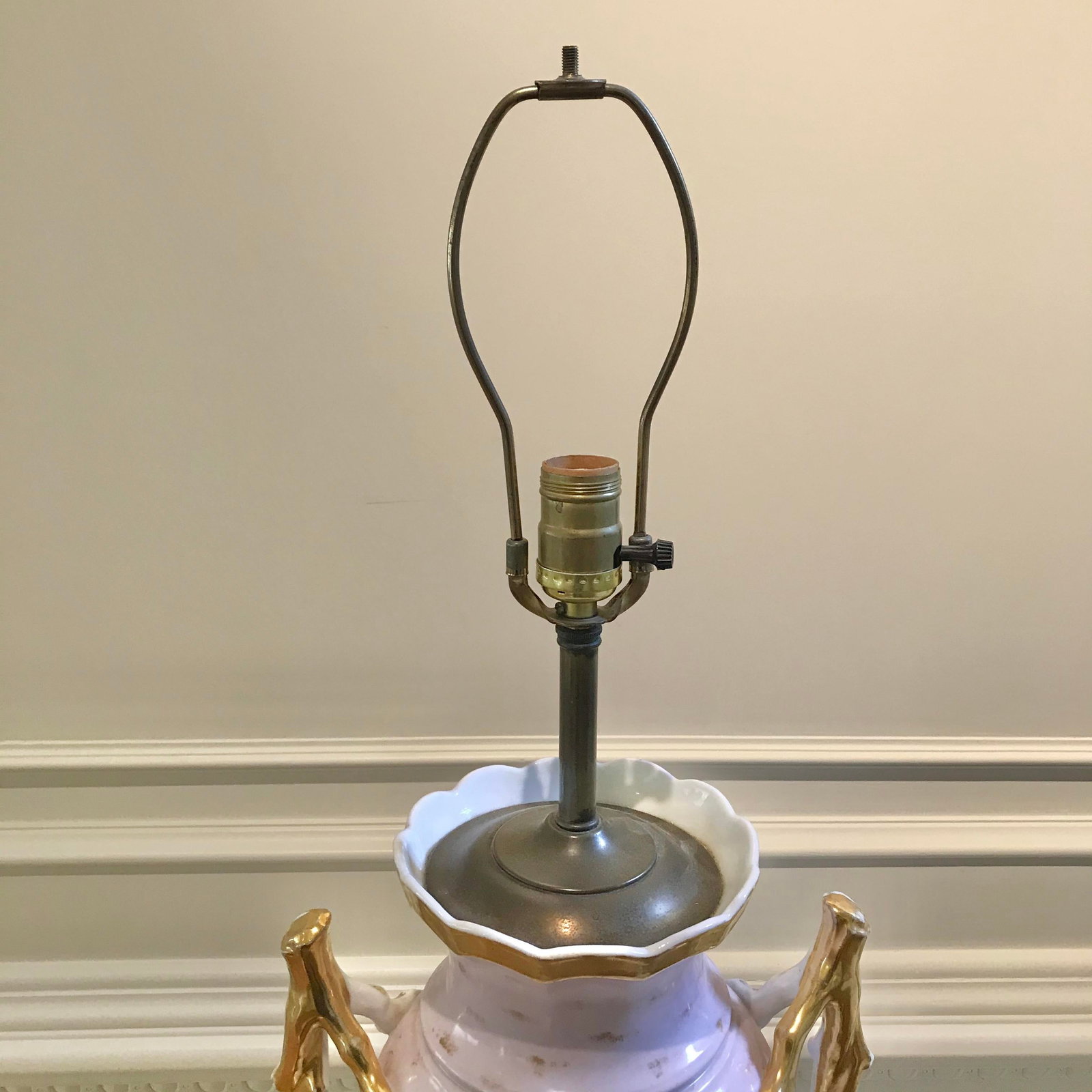 Antique Pink, White, Pastel Colored Urn Form Lamp, With Gold Highlights - 4