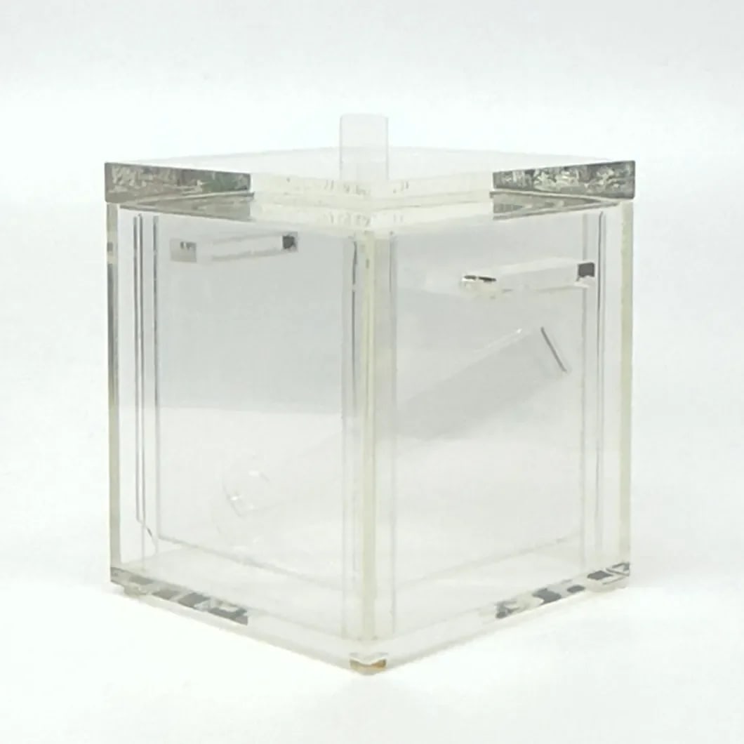 Heavy Cube-Shaped Lucite Ice Bucket With Lid, Liner and Tongs - 2