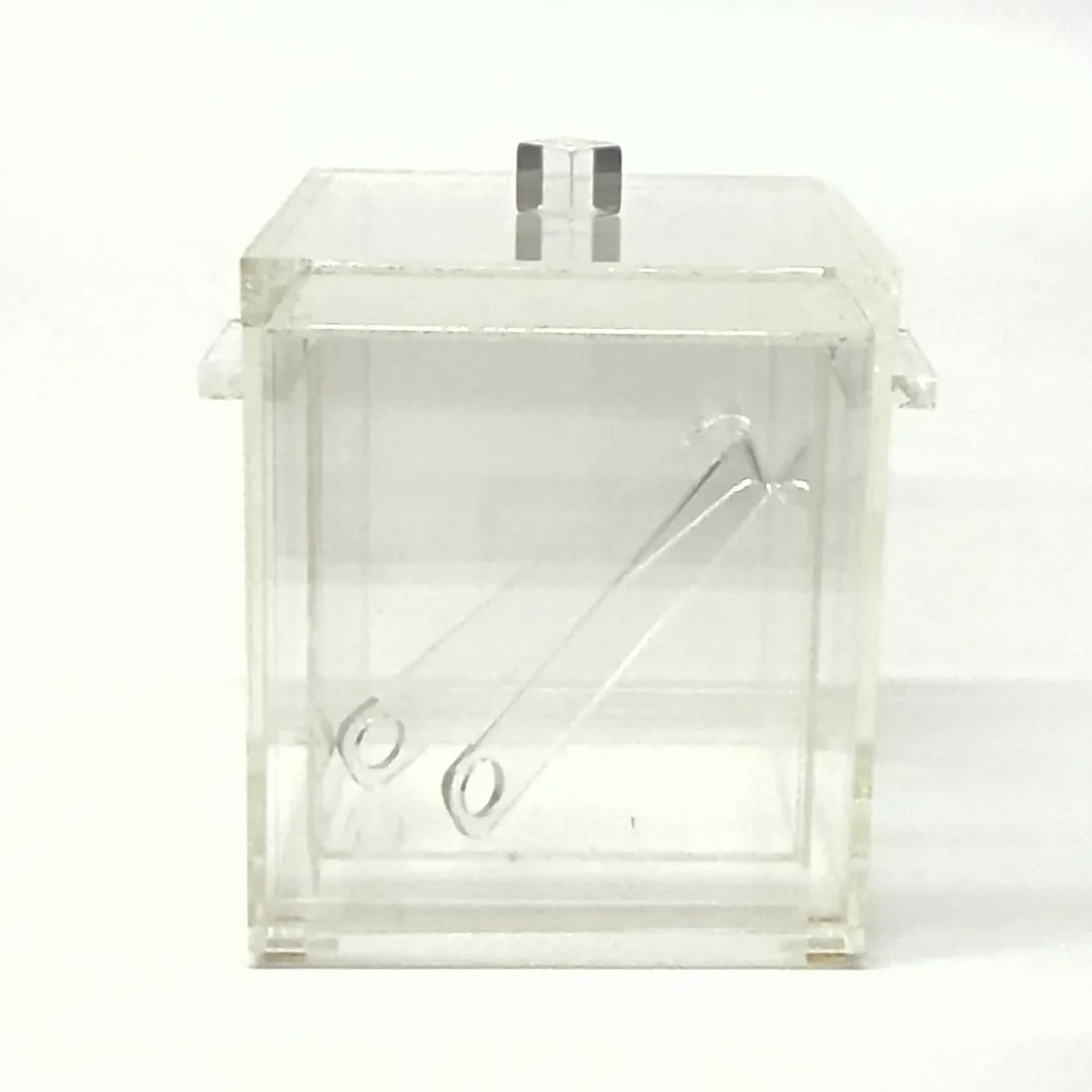 Heavy Cube-Shaped Lucite Ice Bucket With Lid, Liner and Tongs - 5