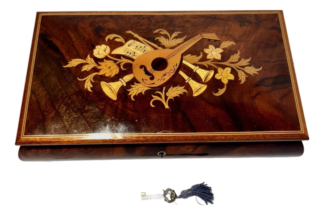 1960s Large Jewelry Music Box With Key, Made in Italy by Reuge (1 of 3)