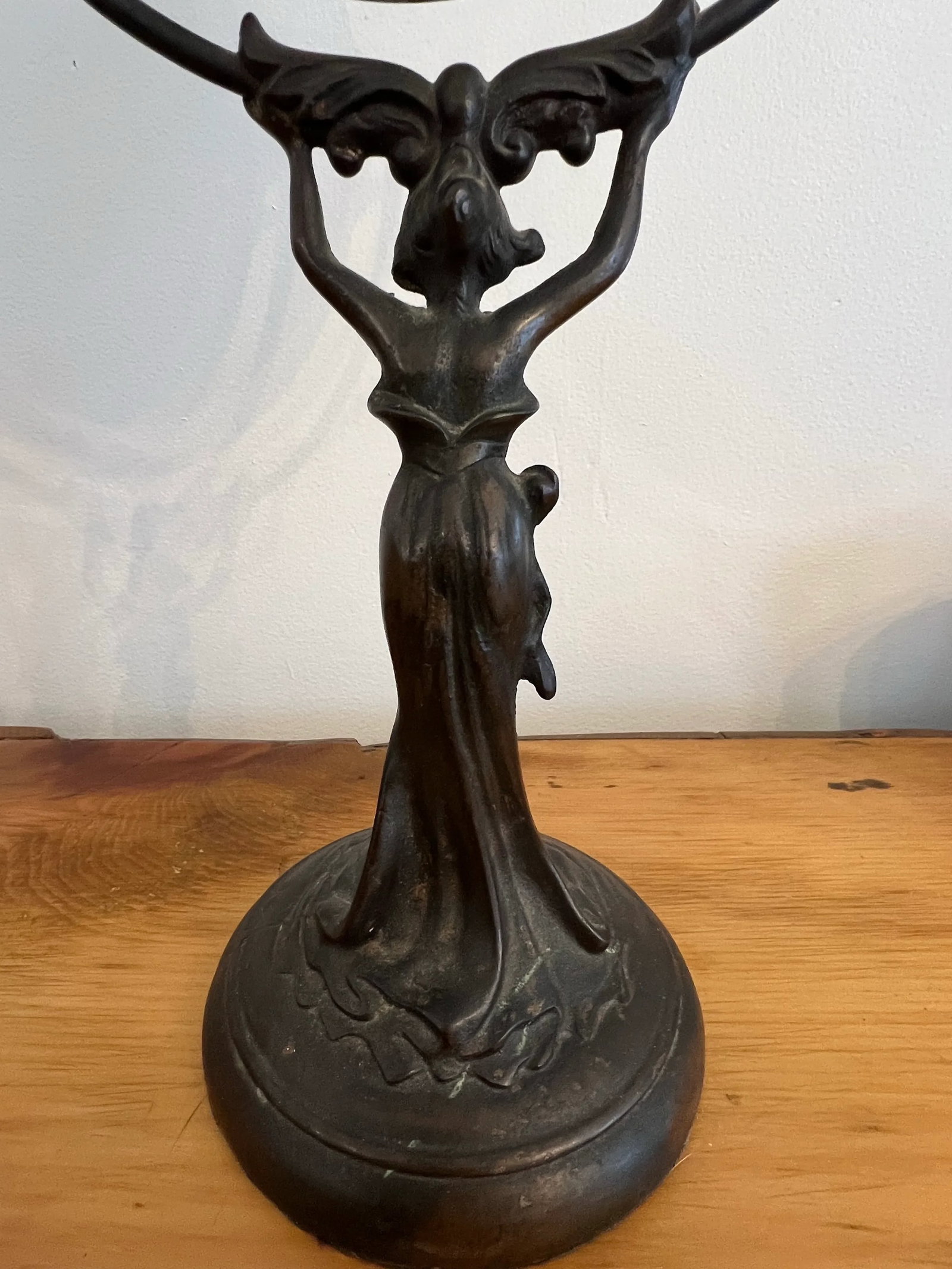 Antique Art Nouveau Bronze Figural Woman Vanity Mirror - 4