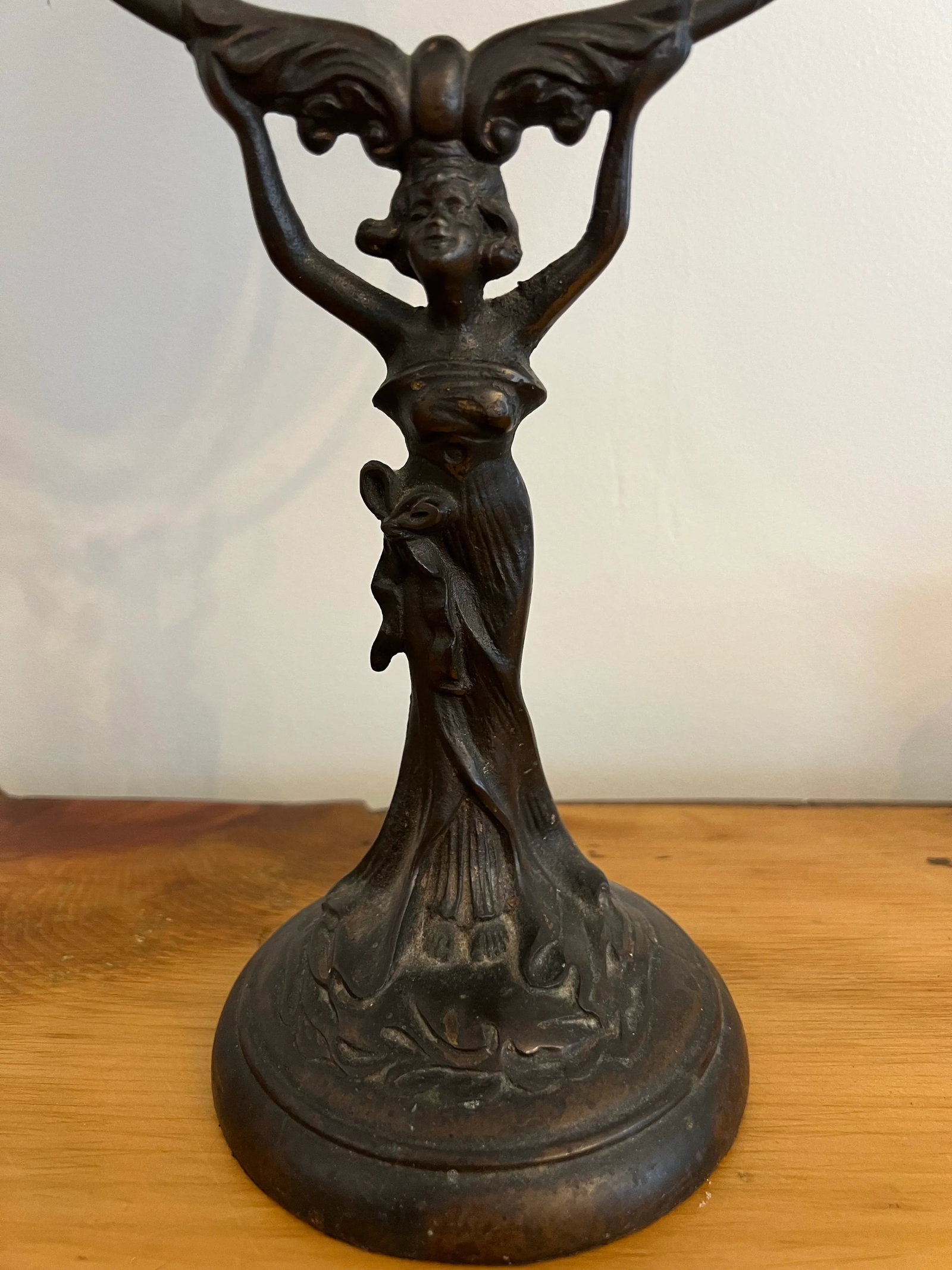 Antique Art Nouveau Bronze Figural Woman Vanity Mirror - 5