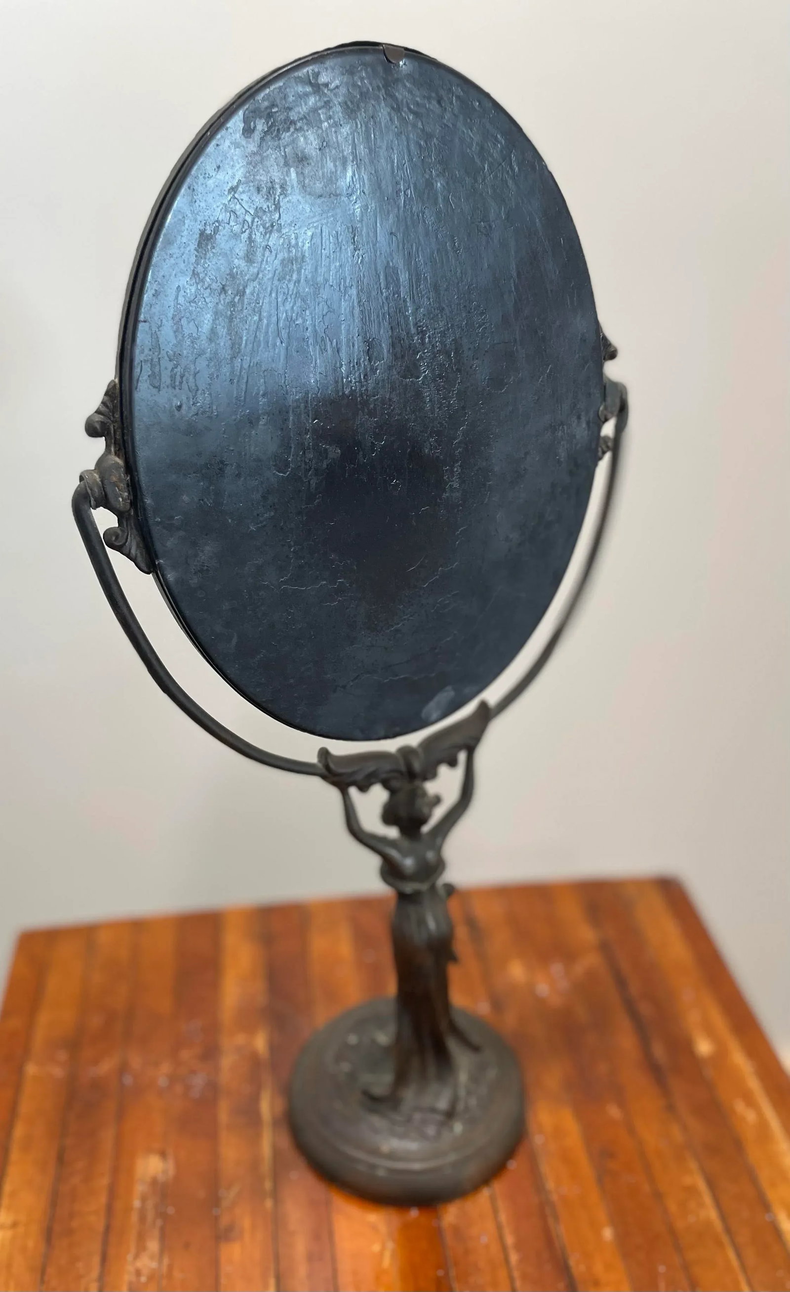 Antique Art Nouveau Bronze Figural Woman Vanity Mirror - 6