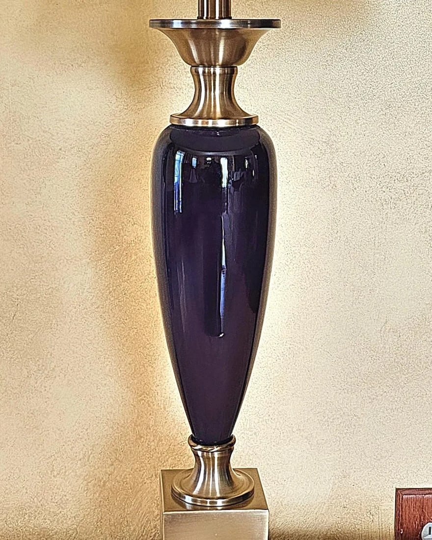 Transitional Style Brass & Deep Purple Ceramic Table Lamp - 7