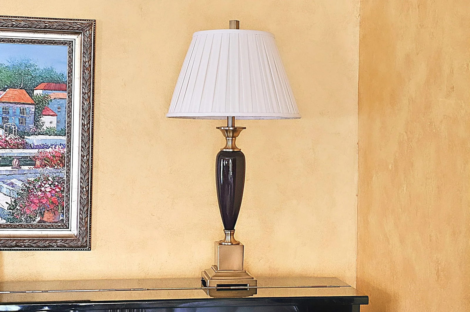 Transitional Style Brass & Deep Purple Ceramic Table Lamp - 8