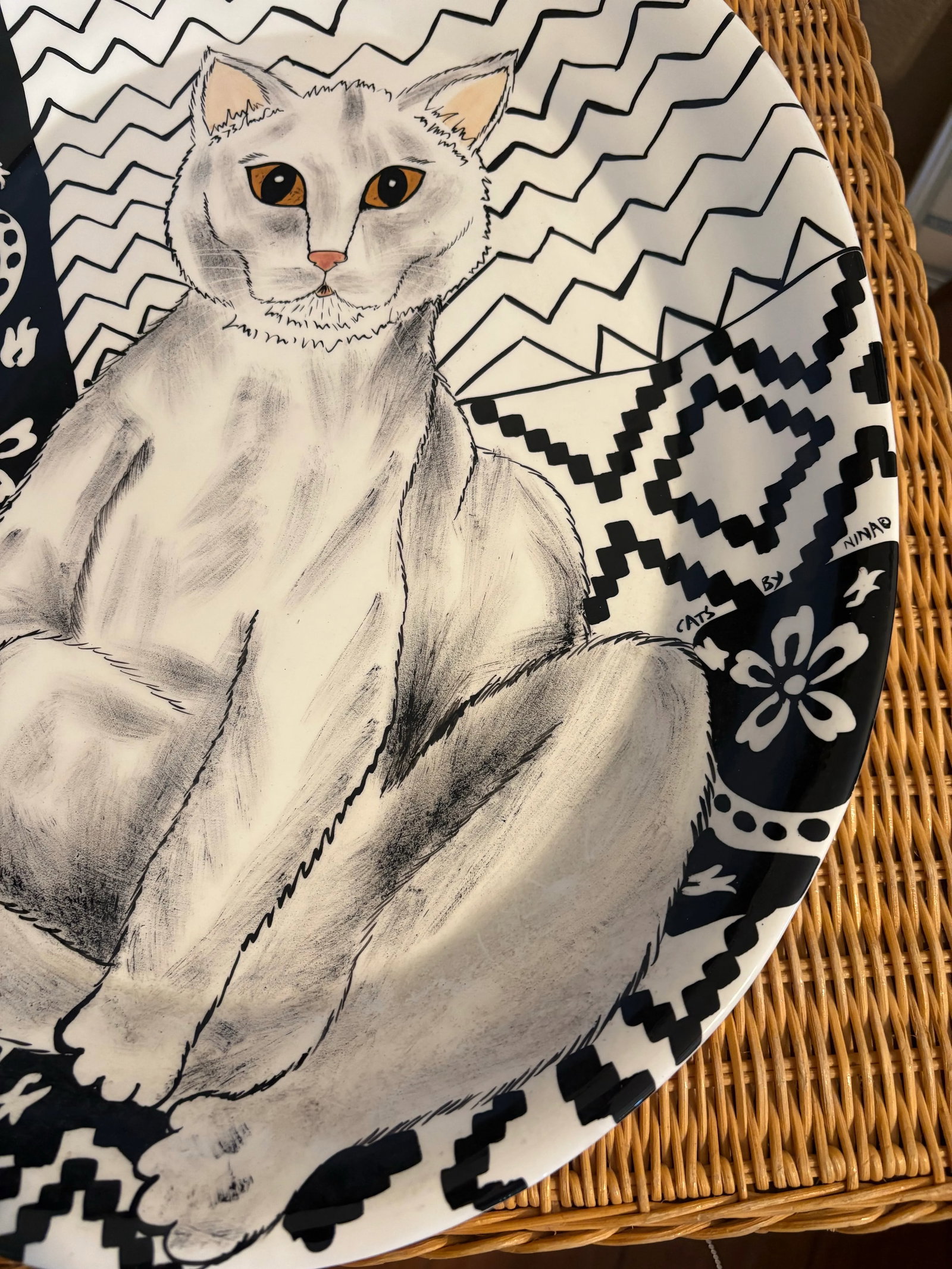 Vintage Cat Art Pottery Platter by Nina Lyman - 2