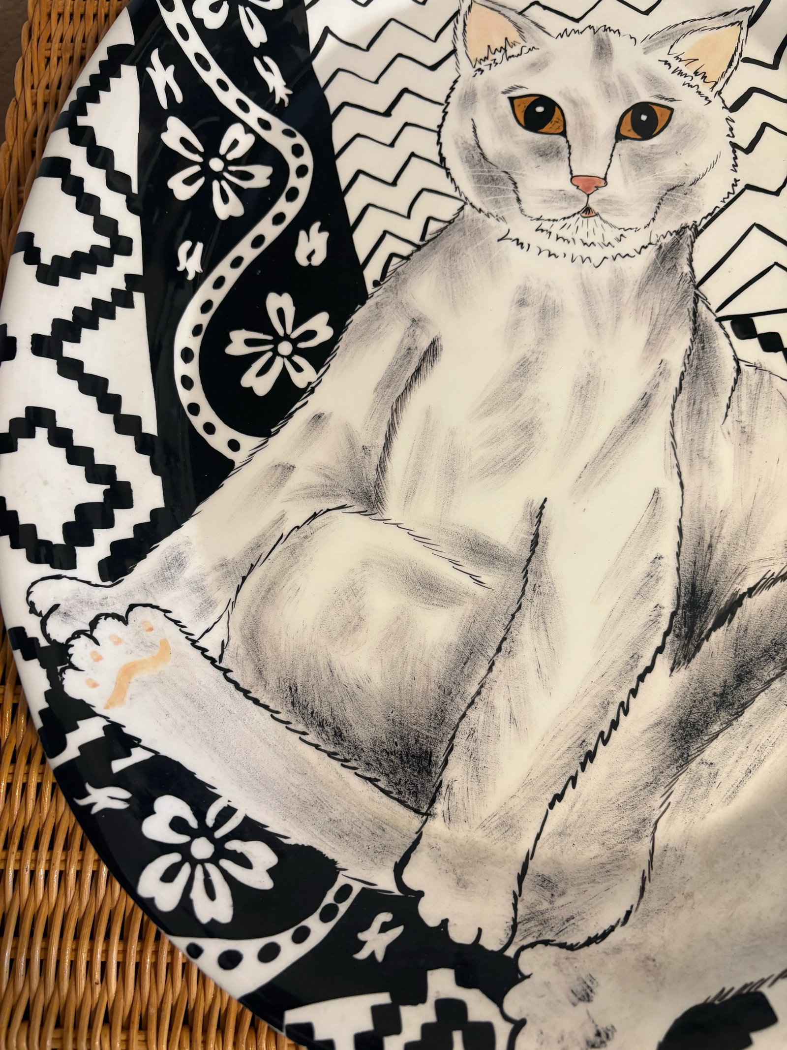 Vintage Cat Art Pottery Platter by Nina Lyman - 3