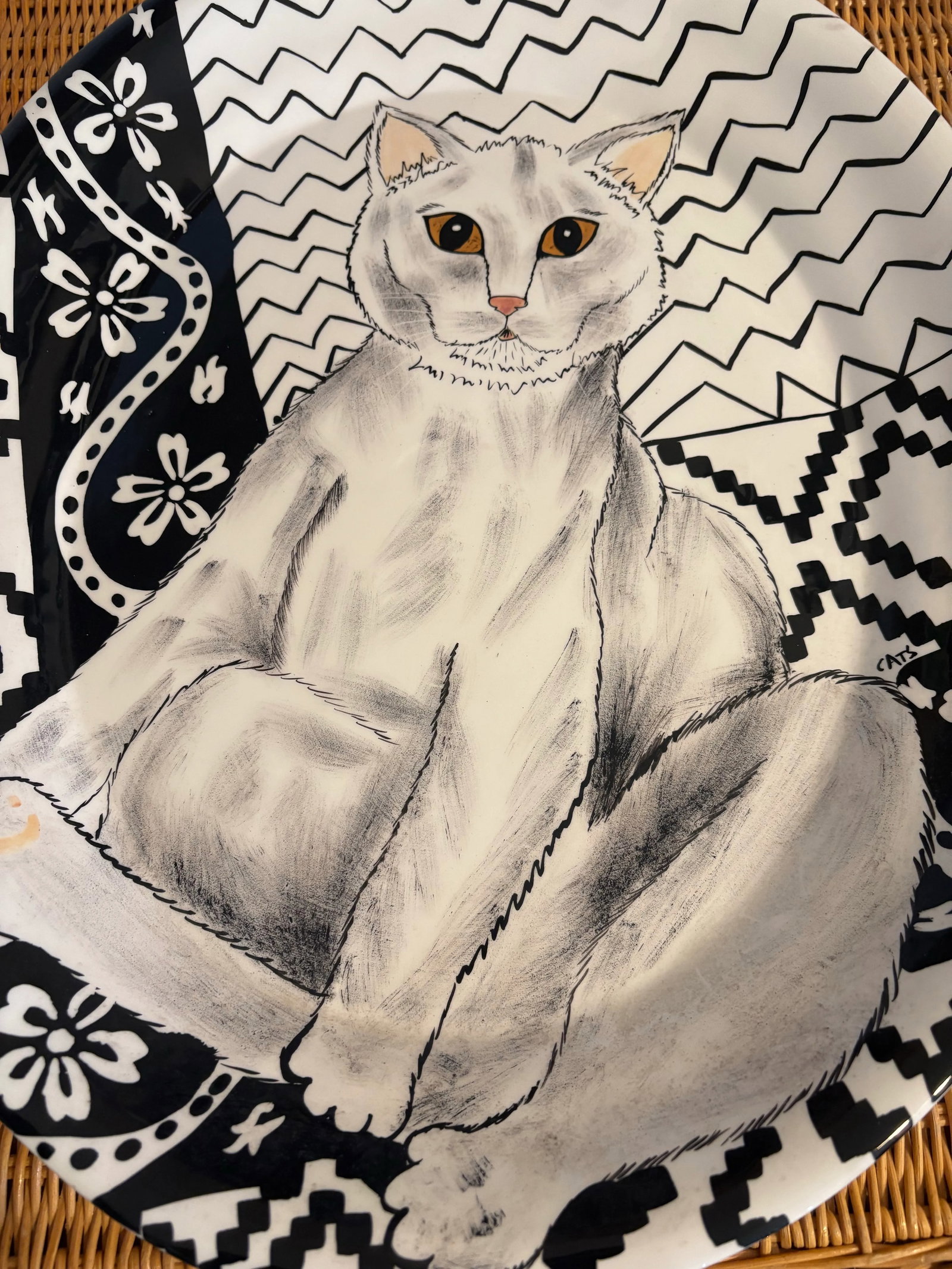 Vintage Cat Art Pottery Platter by Nina Lyman - 4