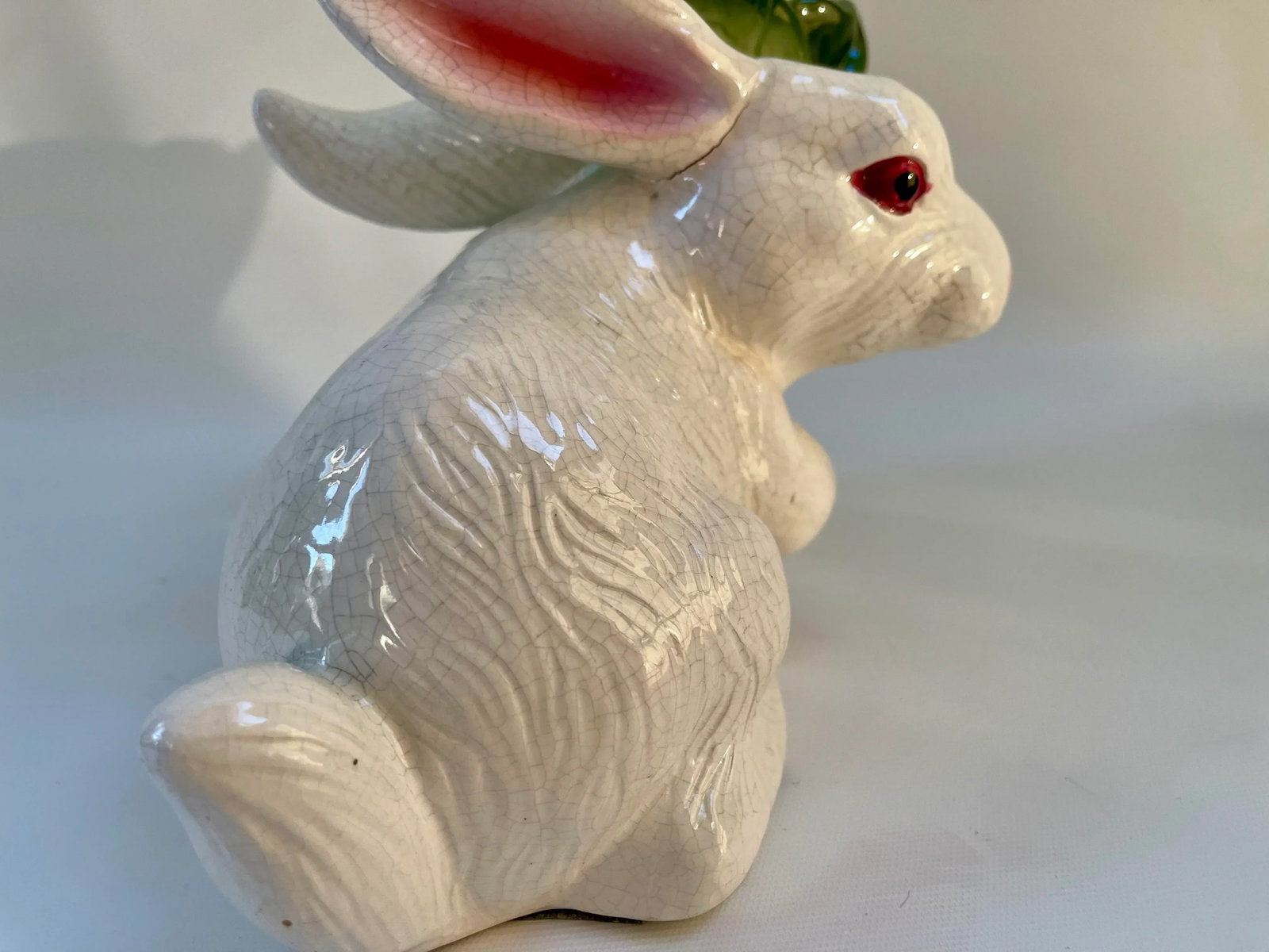 Large Whimsical Vintage Majolica Rabbit and Cabbage Vase Cachepot Sculpture - 10