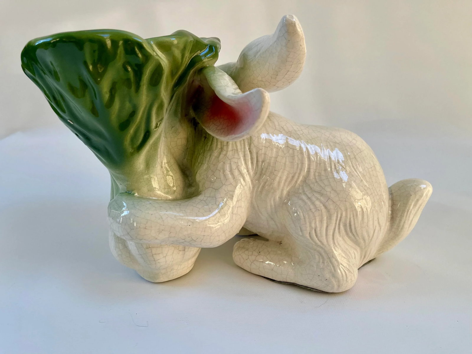 Large Whimsical Vintage Majolica Rabbit and Cabbage Vase Cachepot Sculpture - 4
