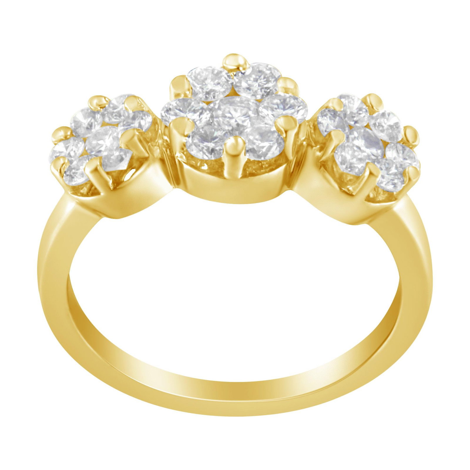 14K Yellow Gold 1-1/4 Cttw Brilliant Cut Diamond Three Round Floral Clusters Engagement or Fashion R - 2