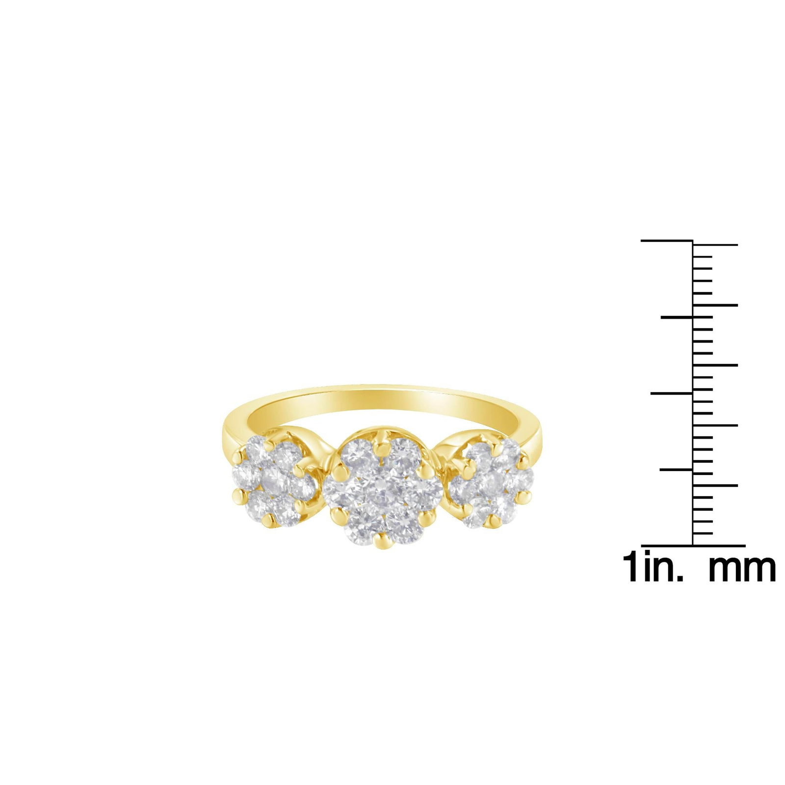14K Yellow Gold 1-1/4 Cttw Brilliant Cut Diamond Three Round Floral Clusters Engagement or Fashion R - 7
