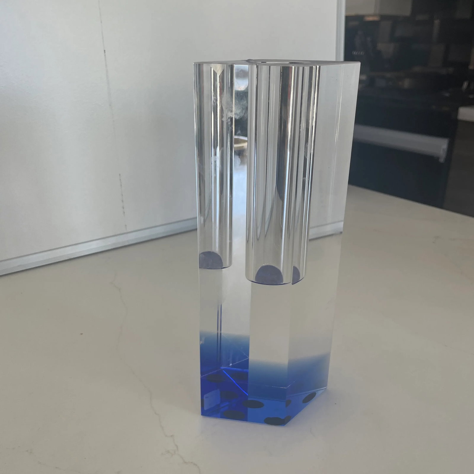 Crystal Vase With Blue Fused Color Bottom - 2