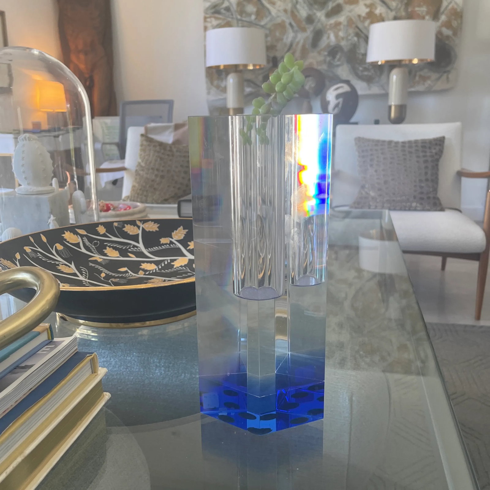 Crystal Vase With Blue Fused Color Bottom - 4