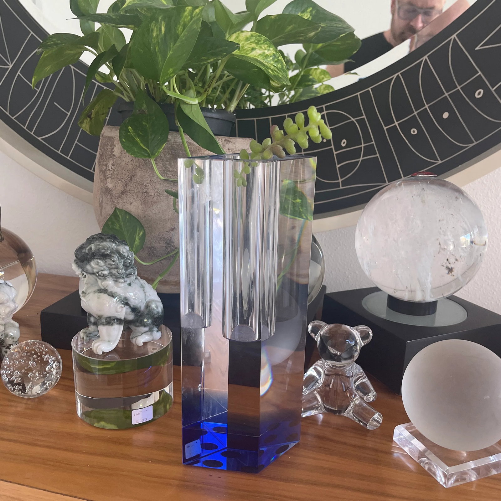 Crystal Vase With Blue Fused Color Bottom - 5