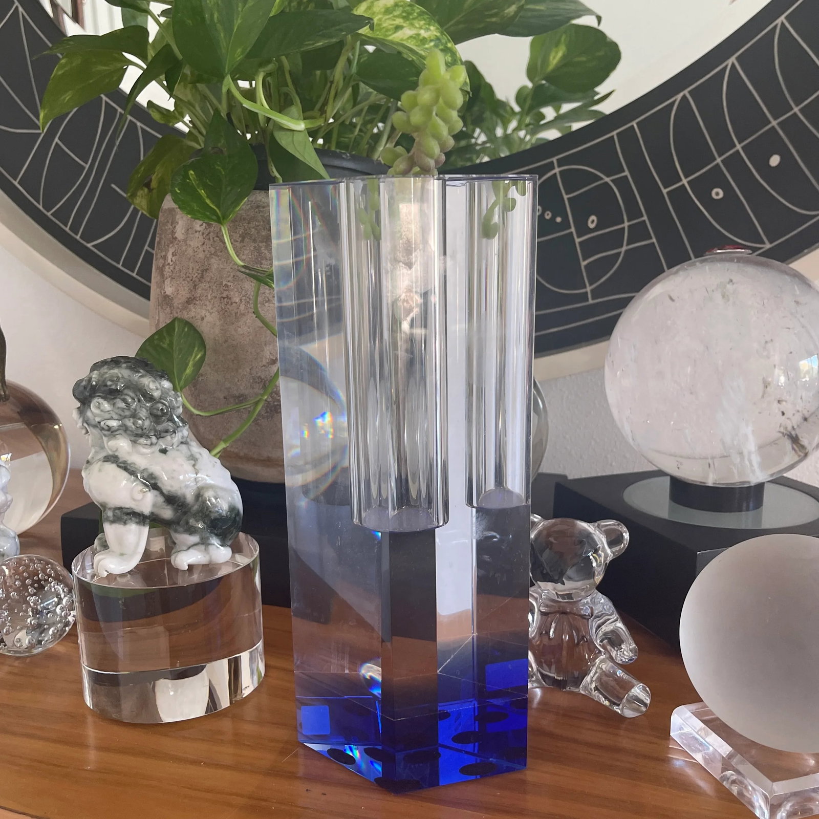 Crystal Vase With Blue Fused Color Bottom - 6