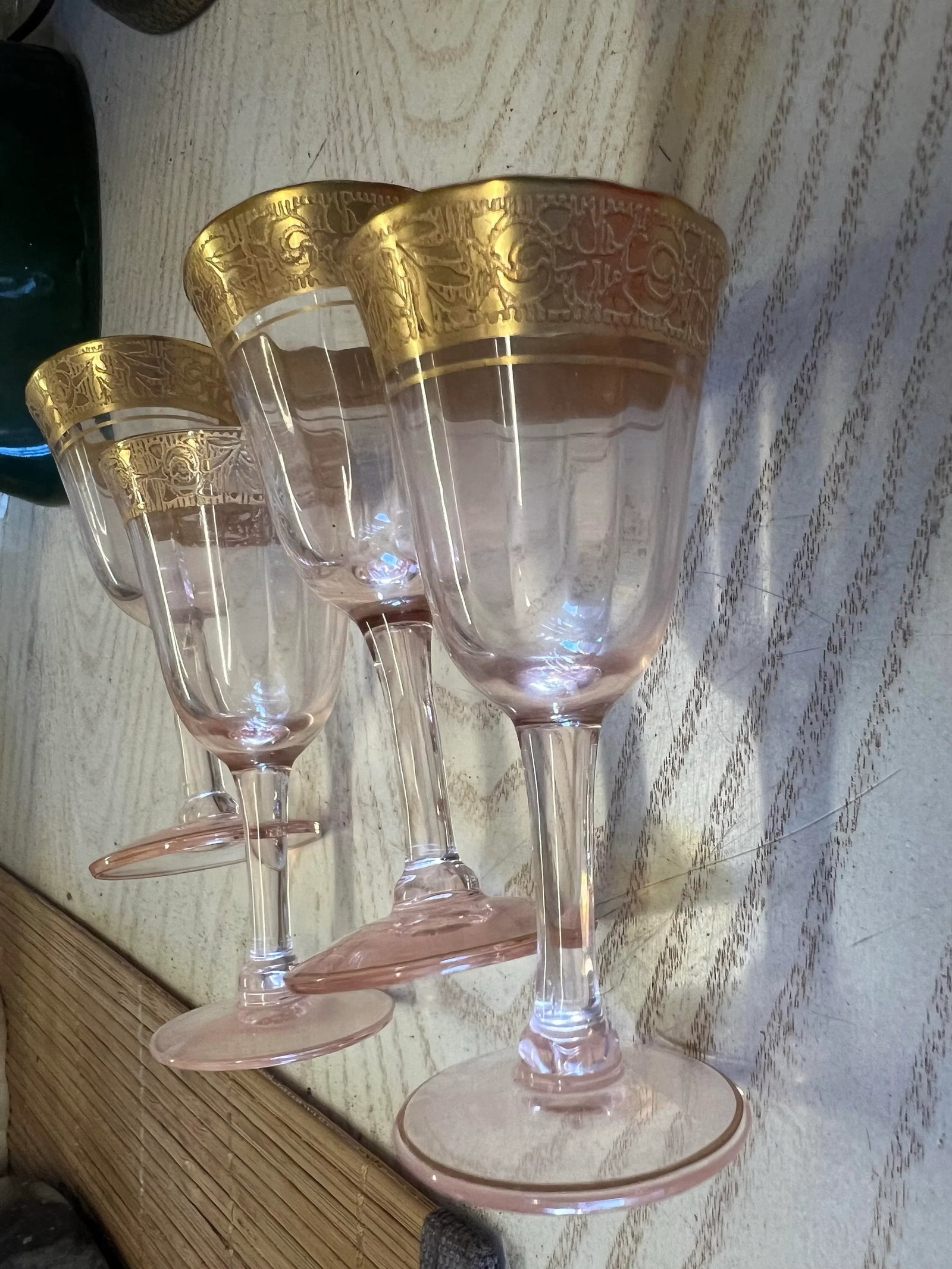Early 20th Century Pink & Gold Cordial Stemmed Glasses - Set of 4 - 6