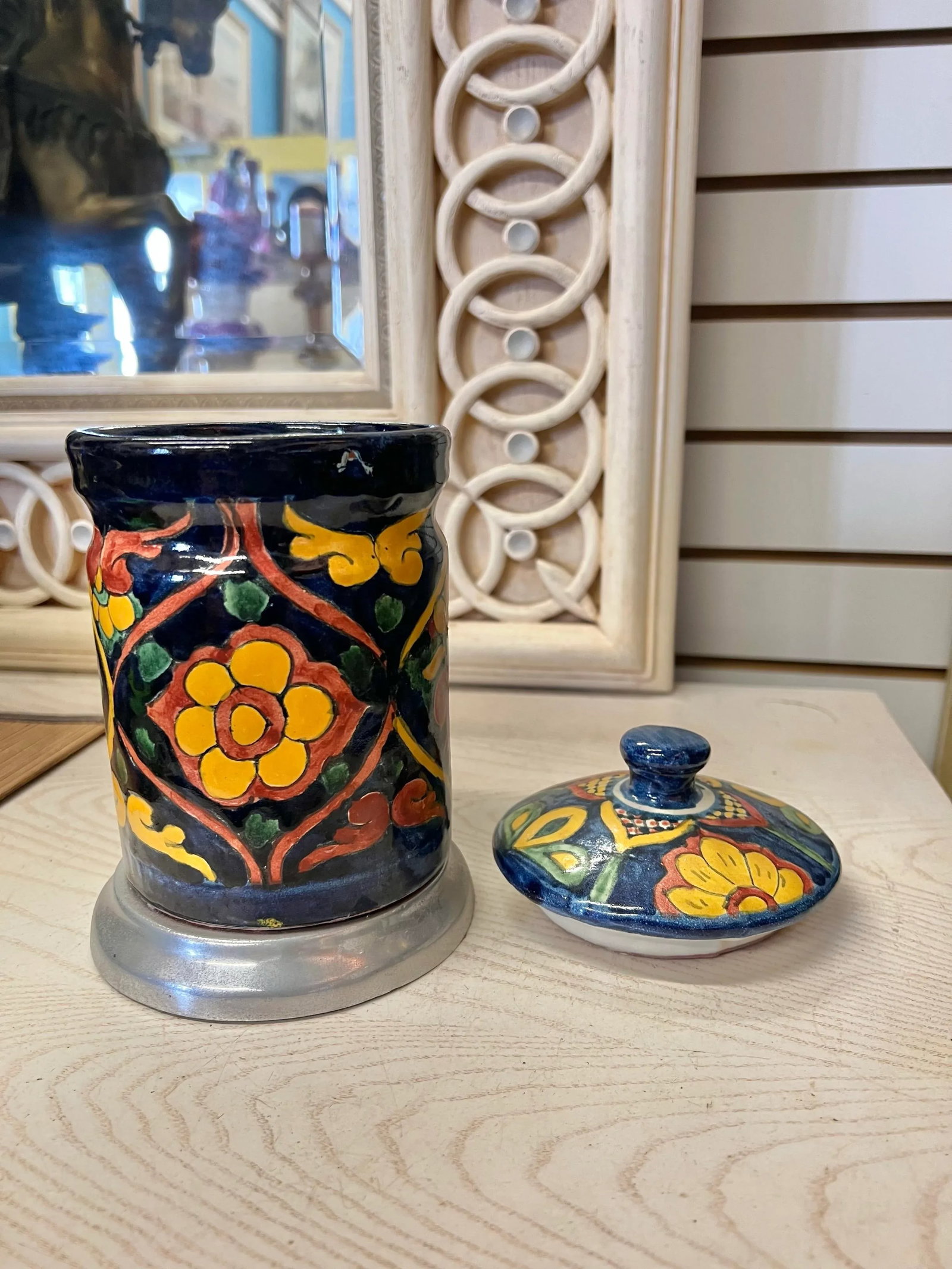 Vintage Lidded Talavera Mexican Pottery Jar - 2