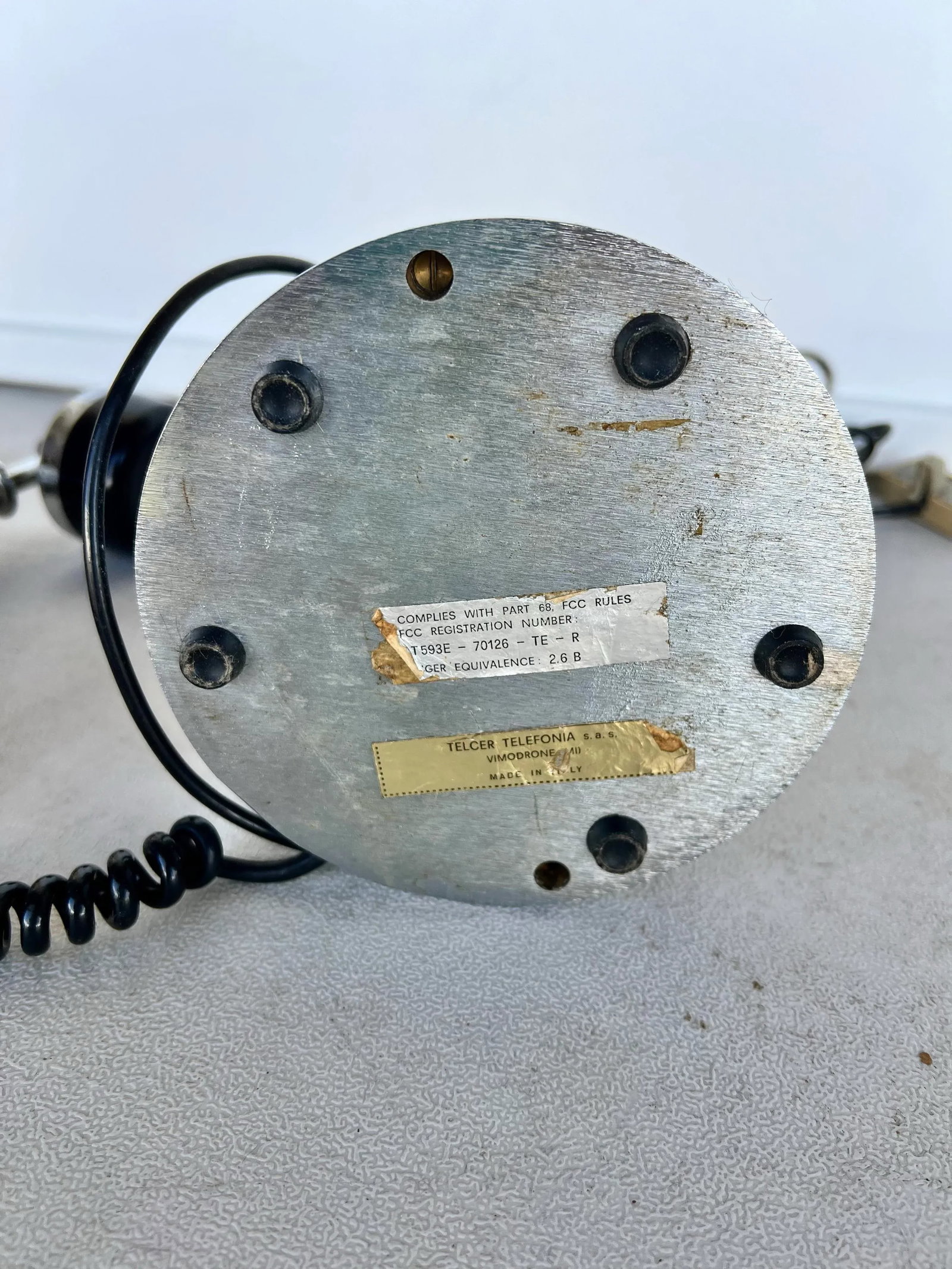 Mid 20th Century TelcerTelefonia Vimodrone Brass, Leather & Wood Phone from Italy - 9
