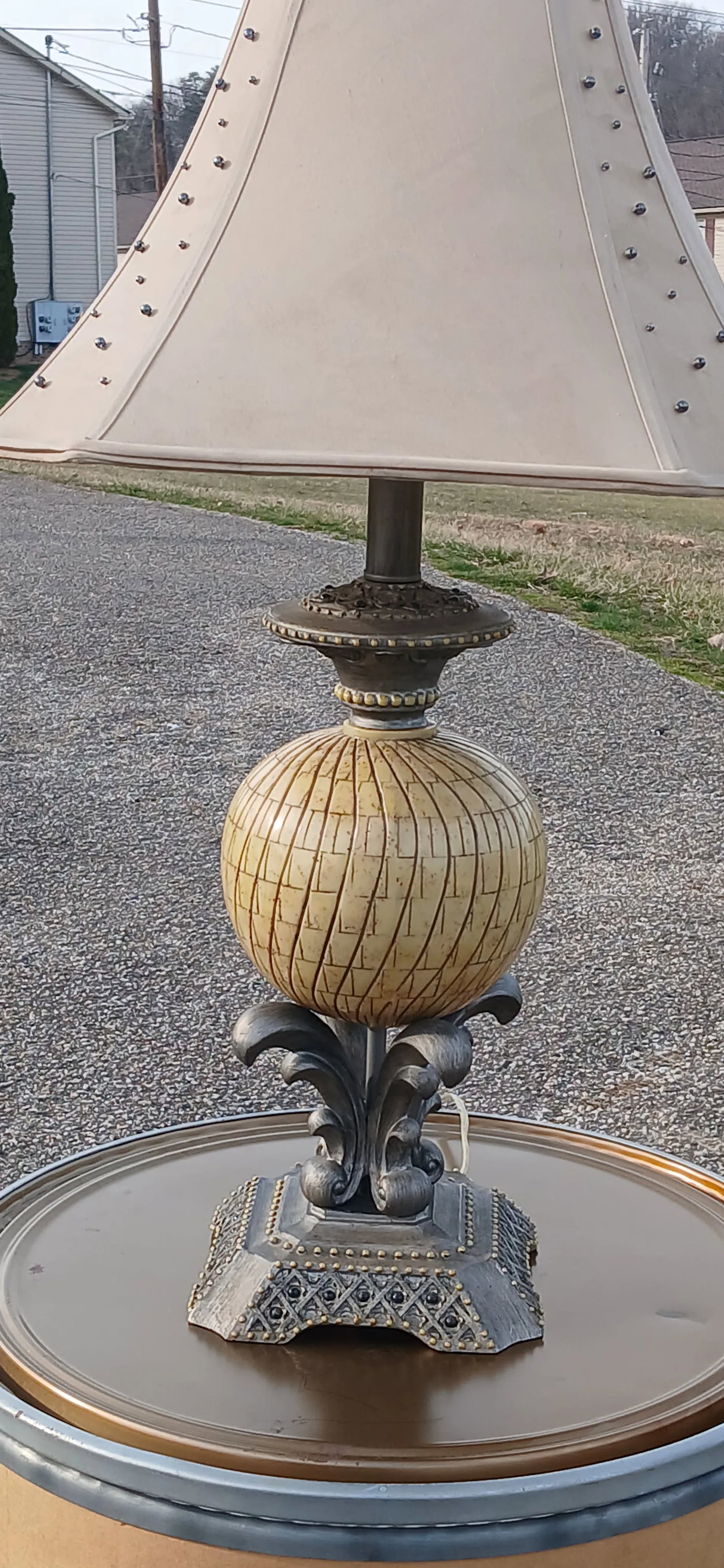 Vintage Ornate Table Lamp With Studded Shade - 11