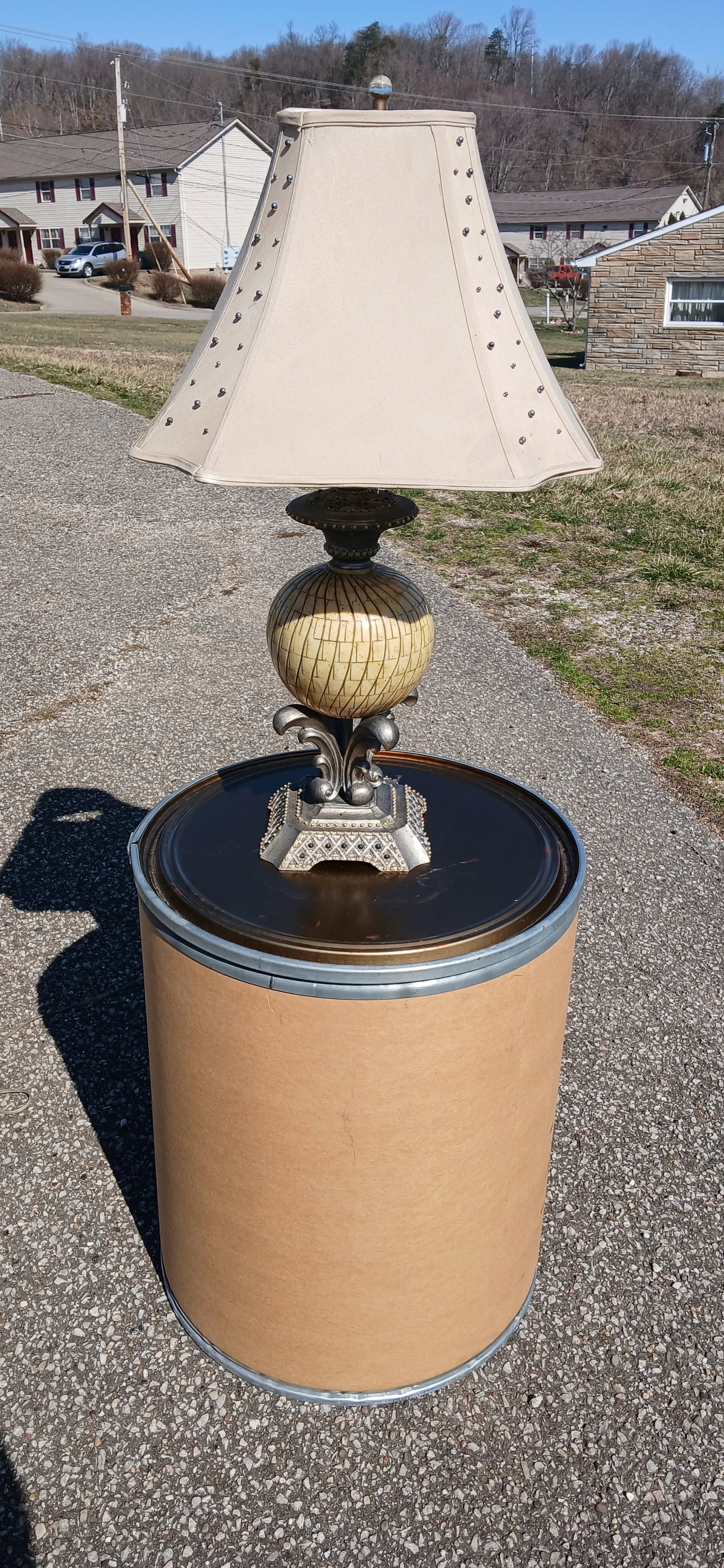Vintage Ornate Table Lamp With Studded Shade - 12