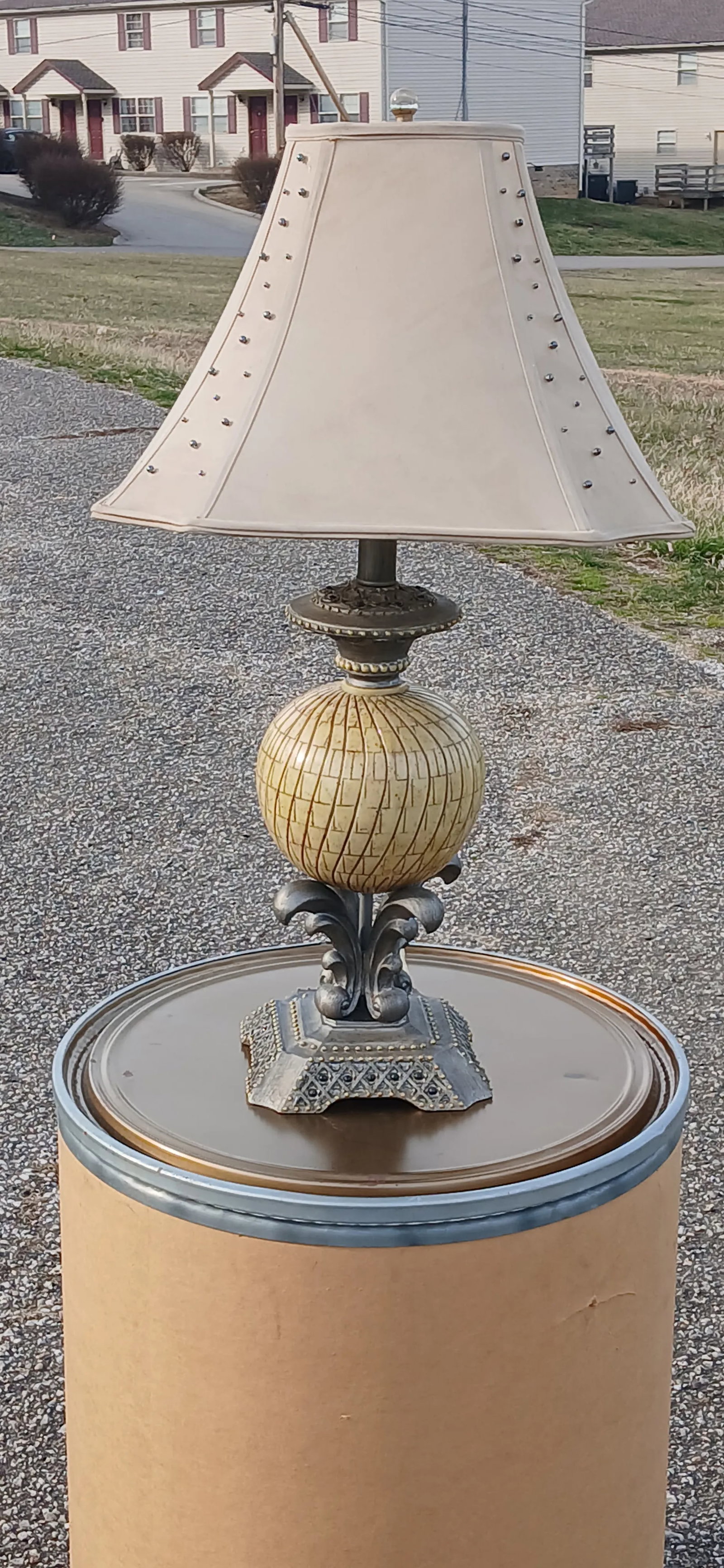 Vintage Ornate Table Lamp With Studded Shade - 2
