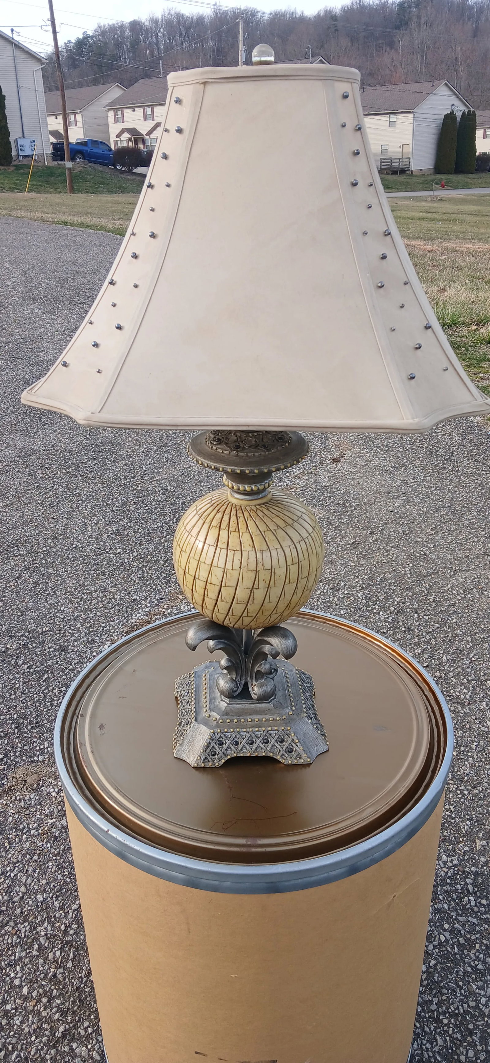 Vintage Ornate Table Lamp With Studded Shade - 4