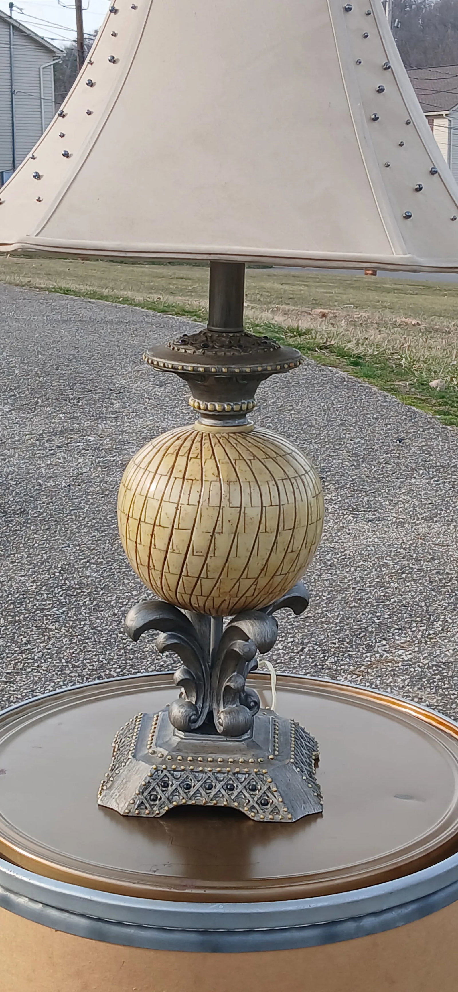 Vintage Ornate Table Lamp With Studded Shade - 7
