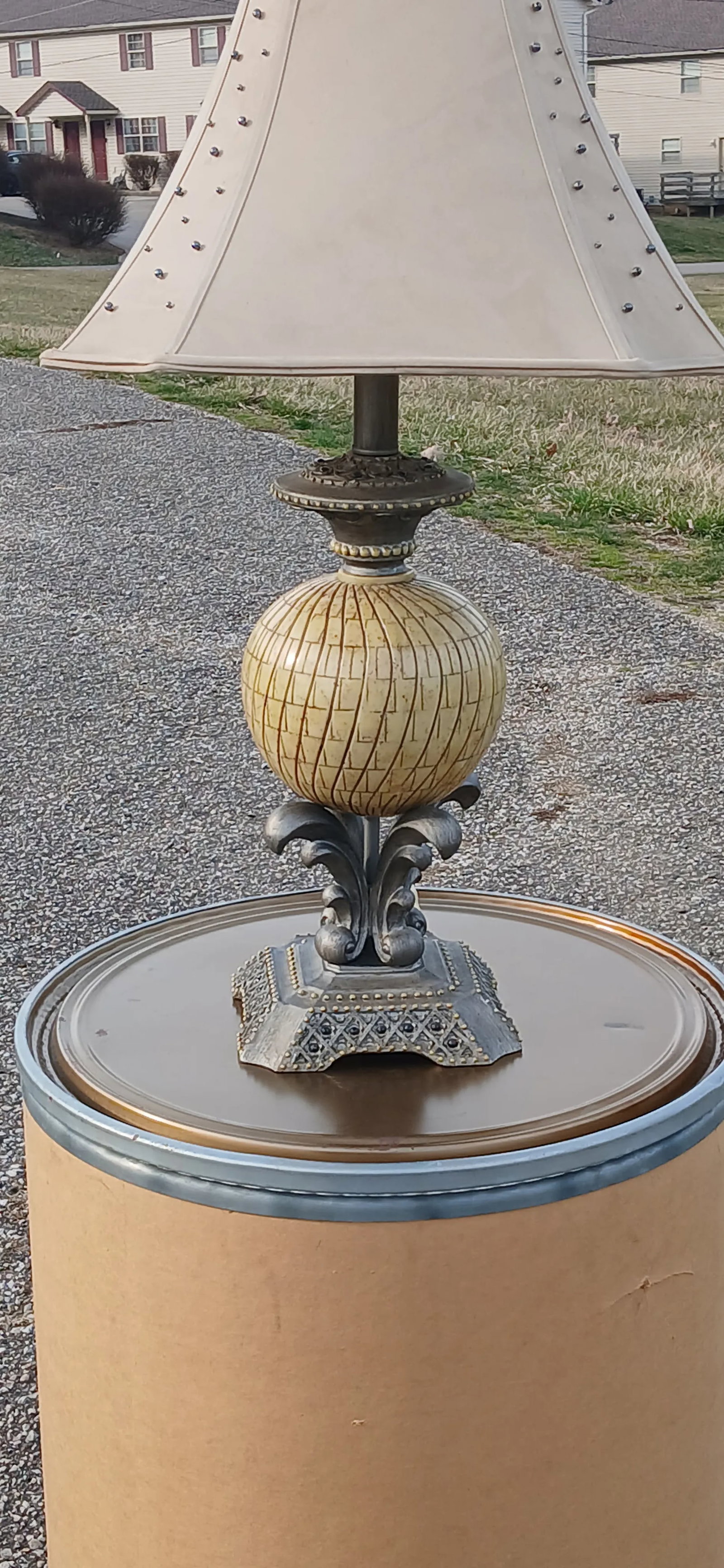 Vintage Ornate Table Lamp With Studded Shade - 8